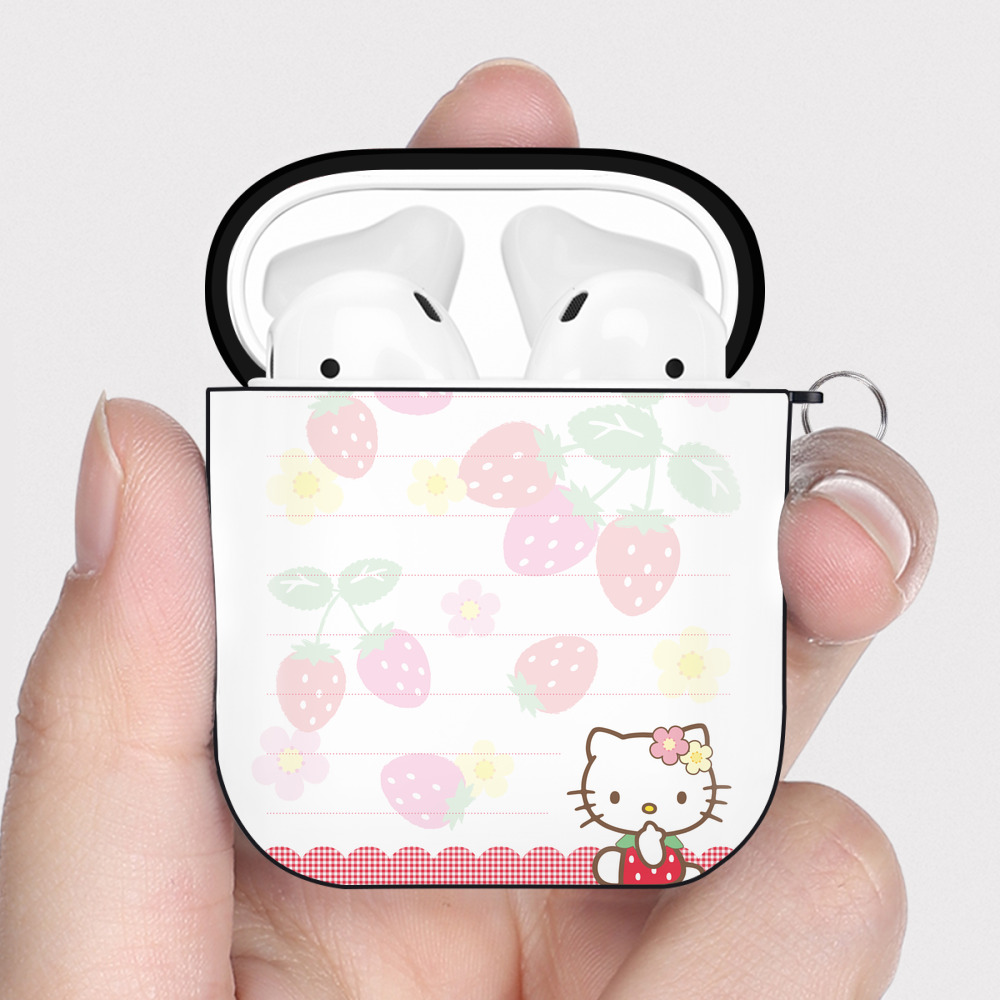（画像用） Hello Kitty ハローキティ AirPods 第2世代保護ケース ハードシェル ブラック 耐衝撃・防指紋・カラビナ付き