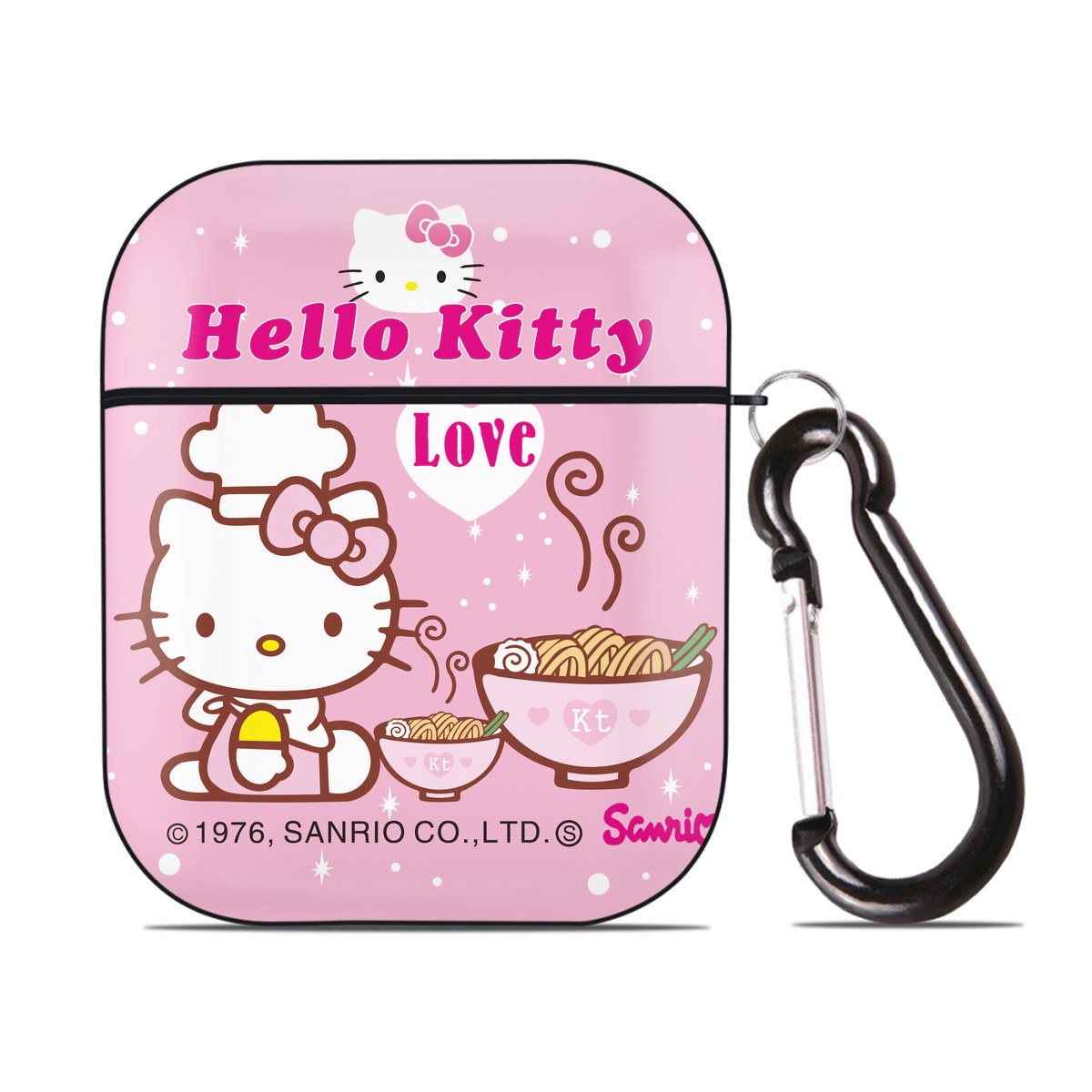（画像用） Hello Kitty ハローキティ AirPods 第2世代保護ケース ハードシェル ブラック 耐衝撃・防指紋・カラビナ付き