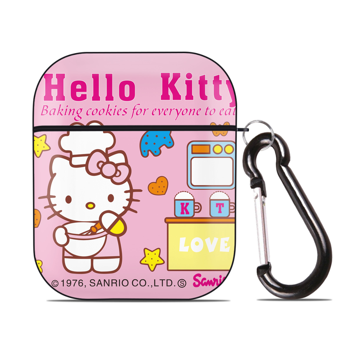 （画像用） Hello Kitty ハローキティ AirPods 第2世代保護ケース ハードシェル ブラック 耐衝撃・防指紋・カラビナ付き
