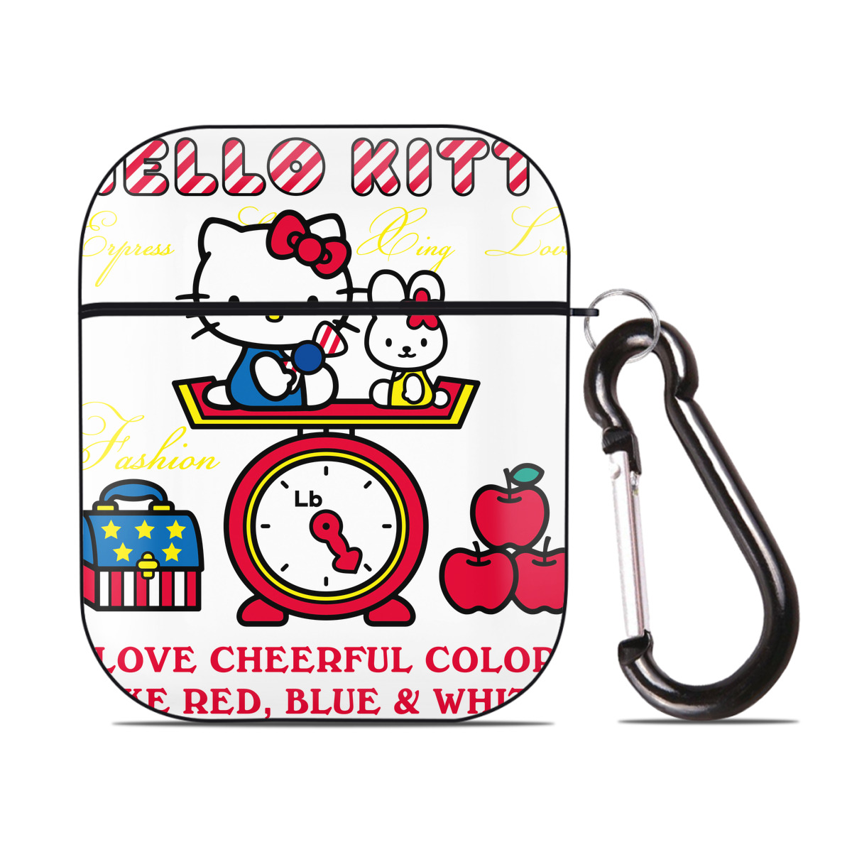 （画像用） Hello Kitty ハローキティ AirPods 第2世代保護ケース ハードシェル ブラック 耐衝撃・防指紋・カラビナ付き