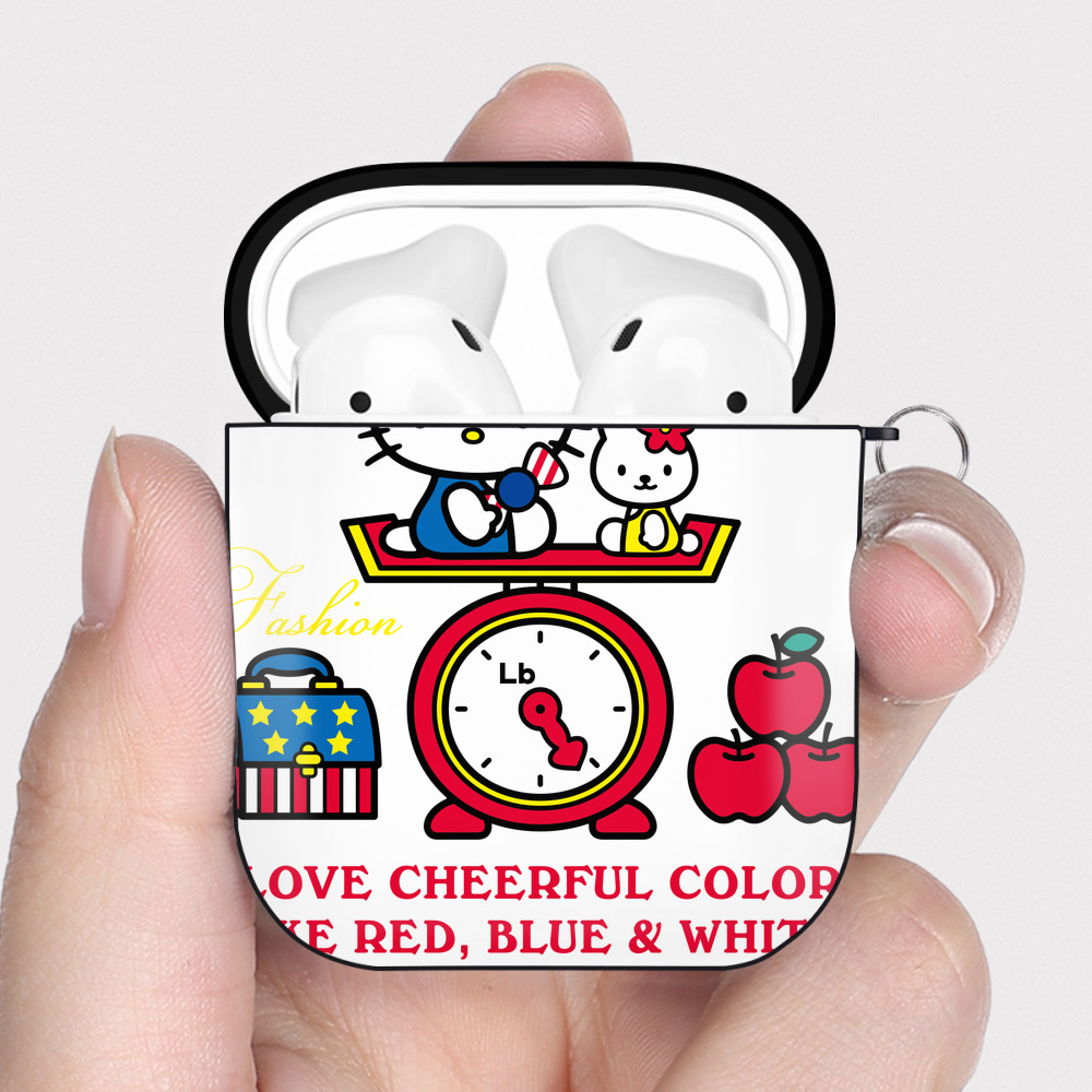 （画像用） Hello Kitty ハローキティ AirPods 第2世代保護ケース ハードシェル ブラック 耐衝撃・防指紋・カラビナ付き