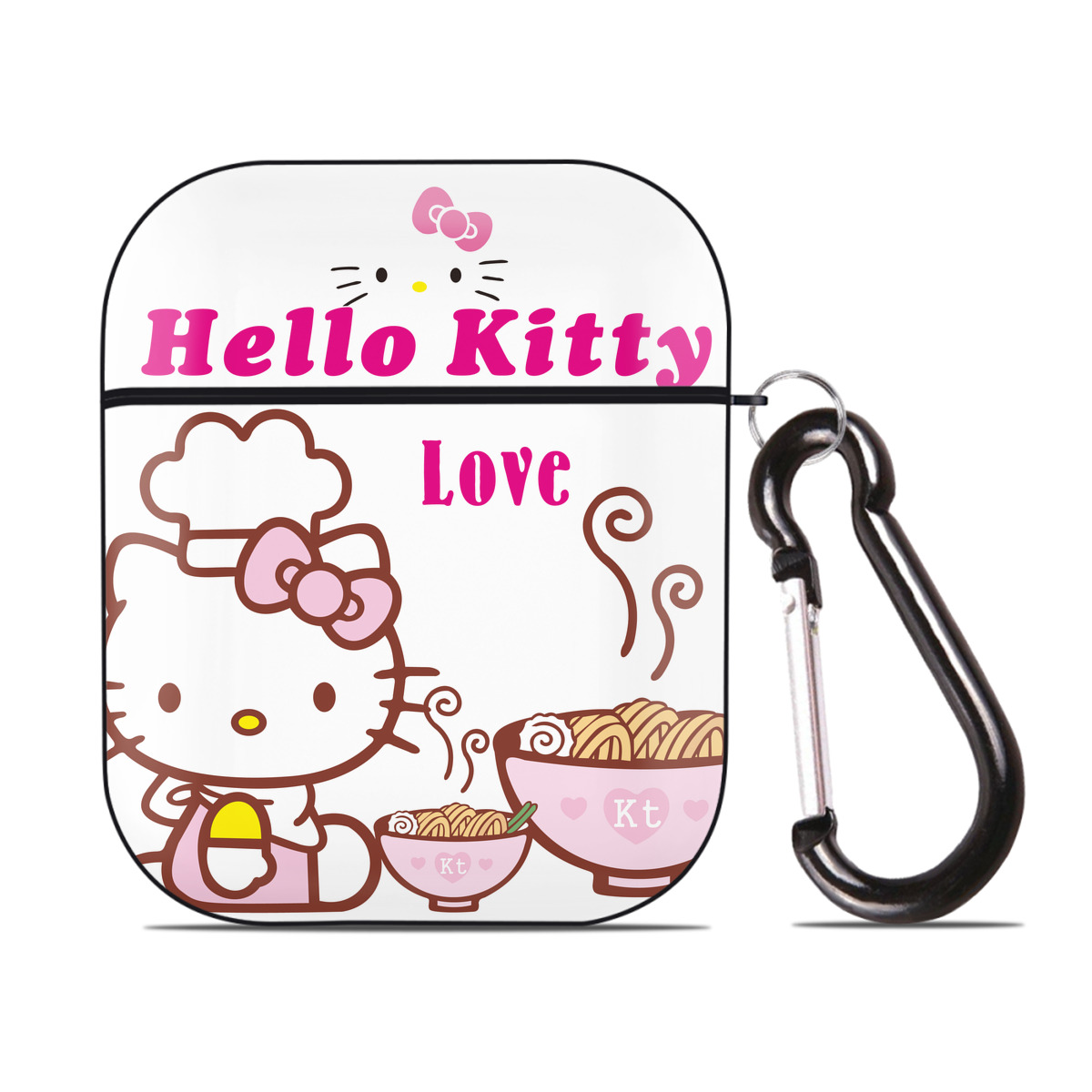 （画像用） Hello Kitty ハローキティ AirPods 第2世代保護ケース ハードシェル ブラック 耐衝撃・防指紋・カラビナ付き