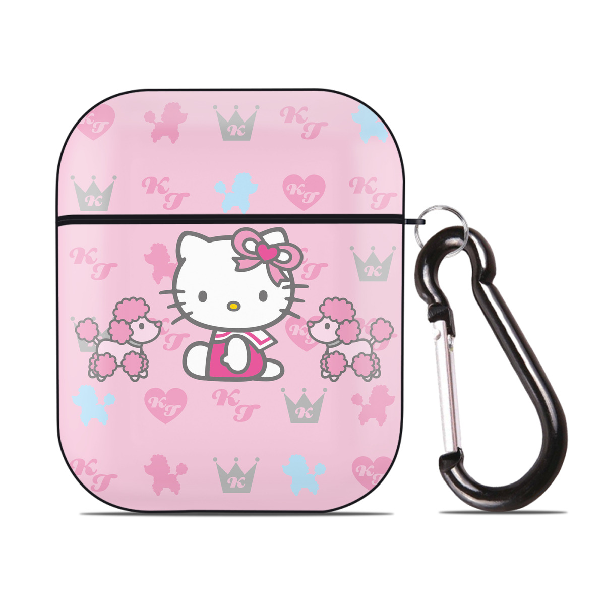 （画像用） Hello Kitty ハローキティ AirPods 第2世代保護ケース ハードシェル ブラック 耐衝撃・防指紋・カラビナ付き