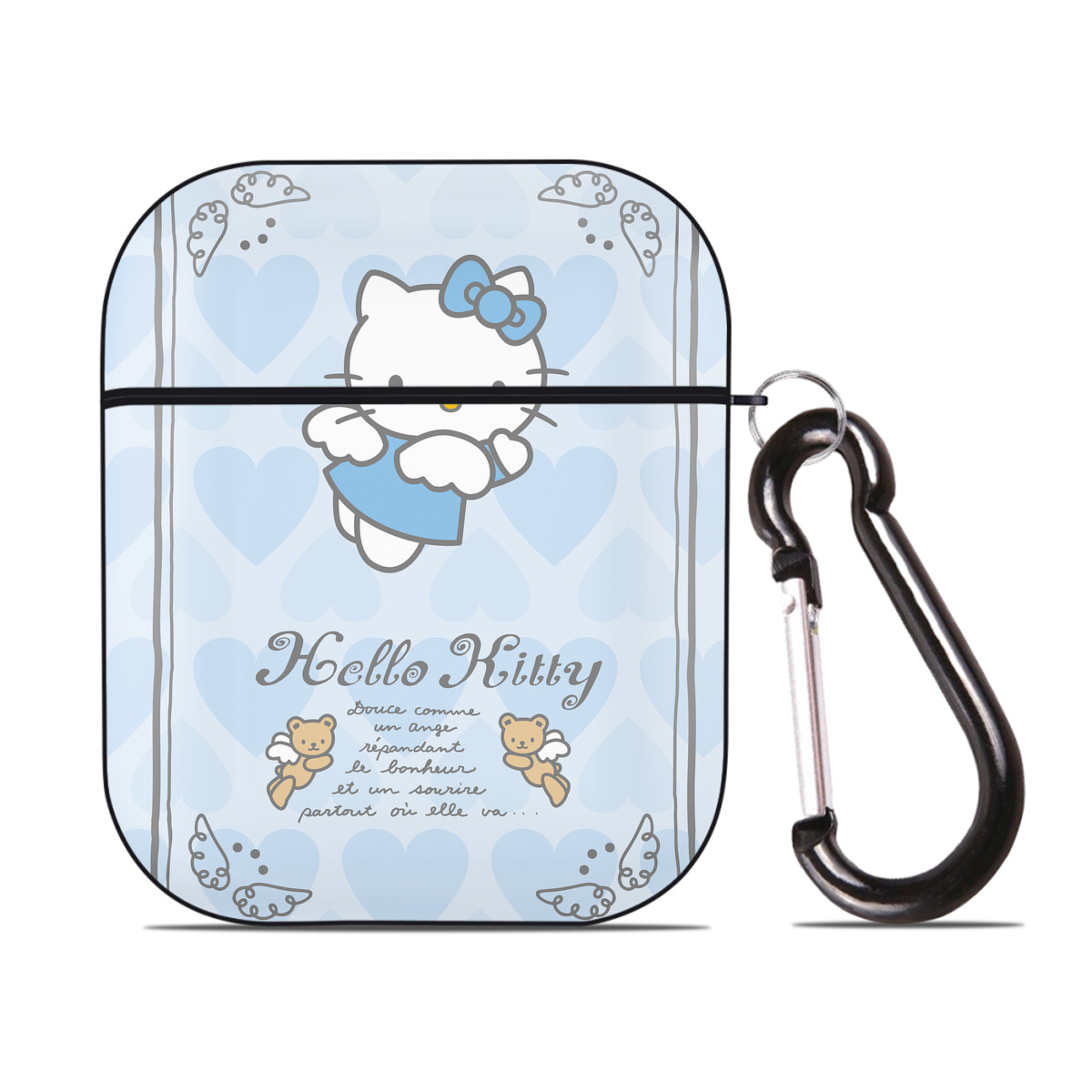 （画像用） Hello Kitty ハローキティ AirPods 第2世代保護ケース ハードシェル ブラック 耐衝撃・防指紋・カラビナ付き