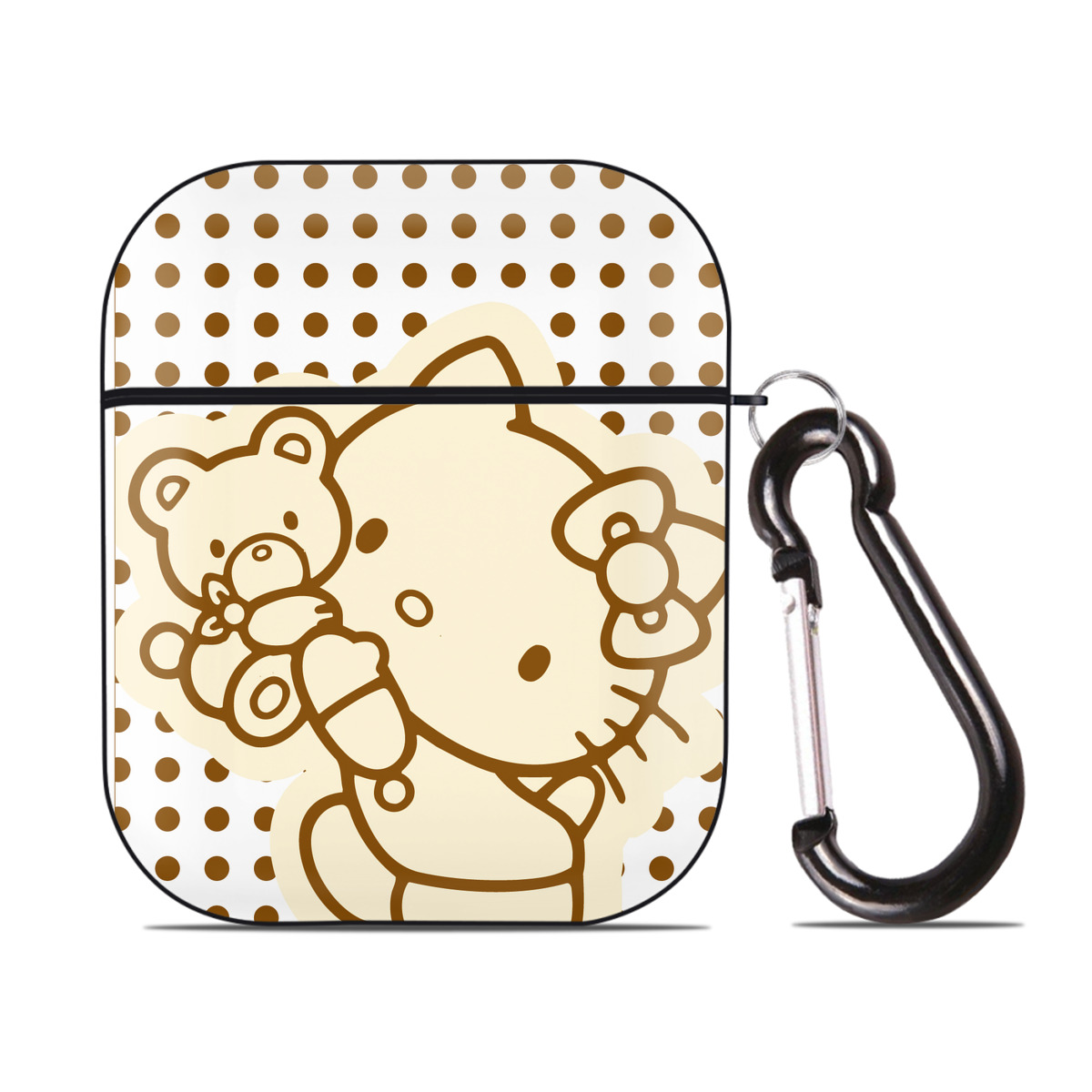 （画像用） Hello Kitty ハローキティ AirPods 第2世代保護ケース ハードシェル ブラック 耐衝撃・防指紋・カラビナ付き