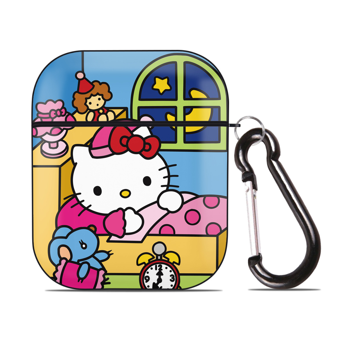 （画像用） Hello Kitty ハローキティ AirPods 第2世代保護ケース ハードシェル ブラック 耐衝撃・防指紋・カラビナ付き