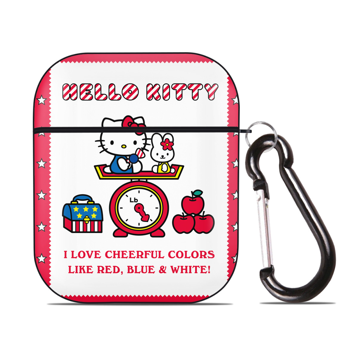 （画像用） Hello Kitty ハローキティ AirPods 第2世代保護ケース ハードシェル ブラック 耐衝撃・防指紋・カラビナ付き