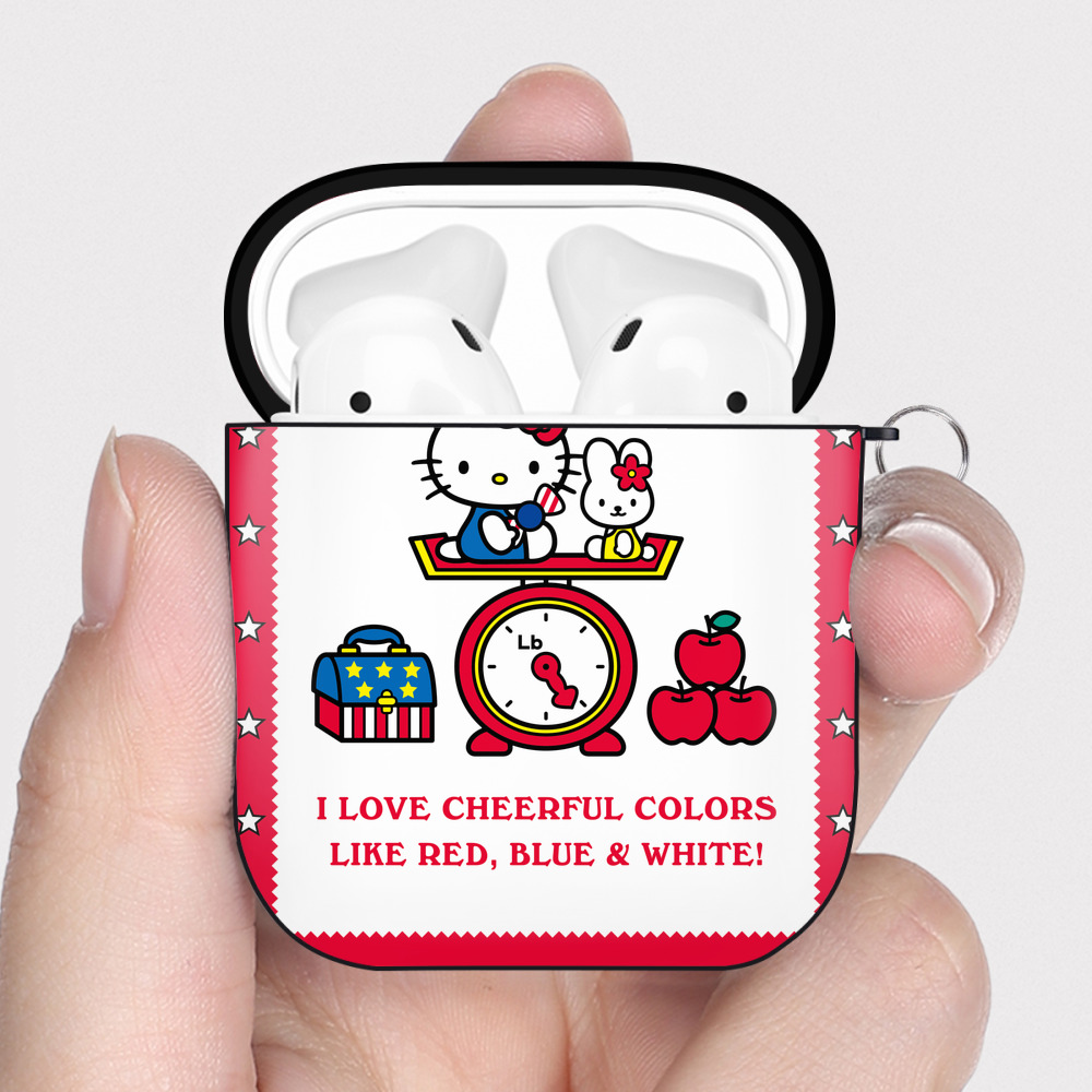 （画像用） Hello Kitty ハローキティ AirPods 第2世代保護ケース ハードシェル ブラック 耐衝撃・防指紋・カラビナ付き