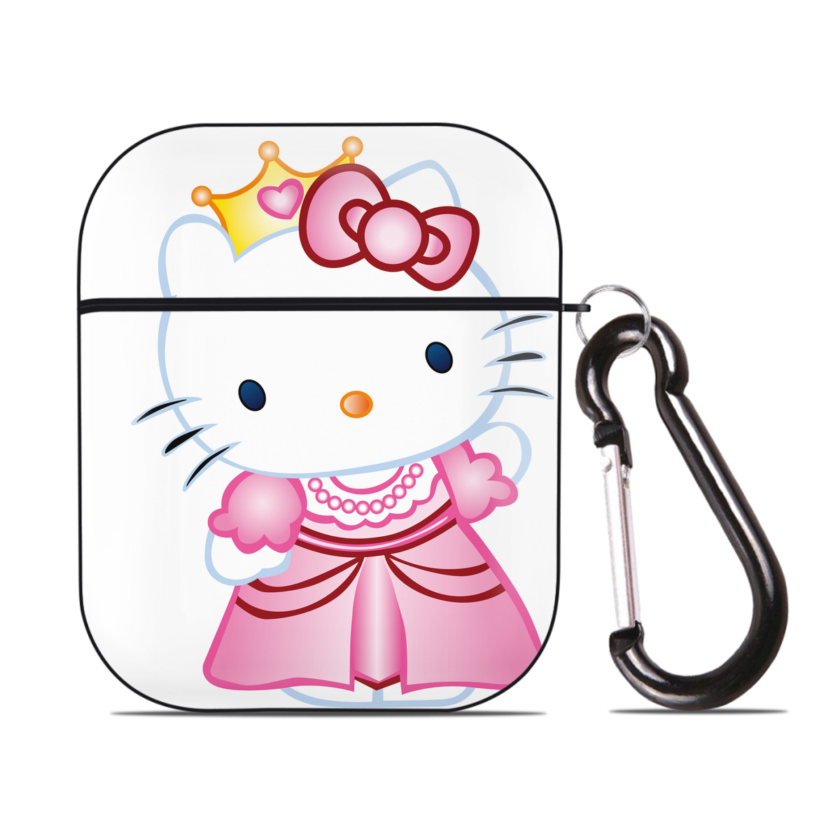 （画像用） Hello Kitty ハローキティ AirPods 第2世代保護ケース ハードシェル ブラック 耐衝撃・防指紋・カラビナ付き