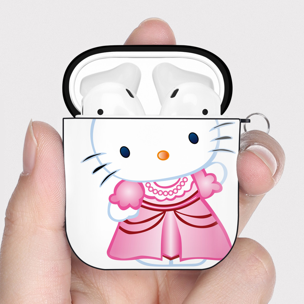 （画像用） Hello Kitty ハローキティ AirPods 第2世代保護ケース ハードシェル ブラック 耐衝撃・防指紋・カラビナ付き