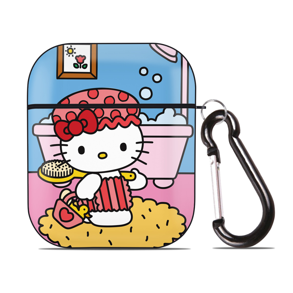 （画像用） Hello Kitty ハローキティ AirPods 第2世代保護ケース ハードシェル ブラック 耐衝撃・防指紋・カラビナ付き