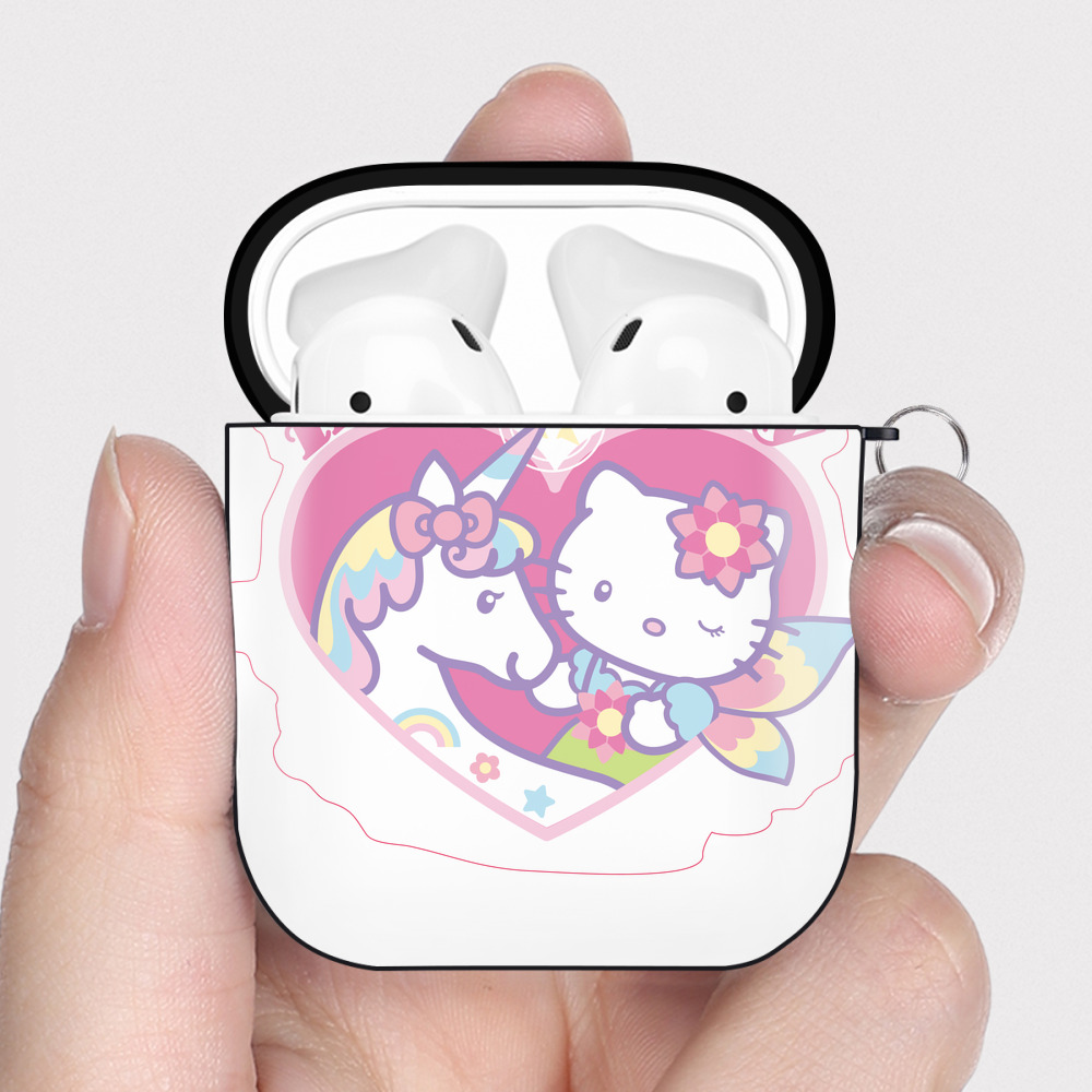 （画像用） Hello Kitty ハローキティ AirPods 第2世代保護ケース ハードシェル ブラック 耐衝撃・防指紋・カラビナ付き