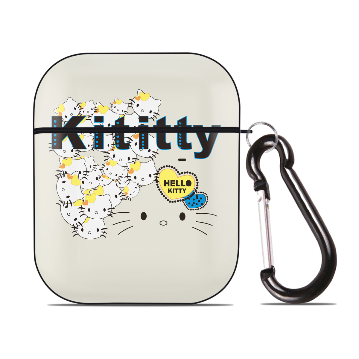 （画像用） Hello Kitty ハローキティ AirPods 第2世代保護ケース ハードシェル ブラック 耐衝撃・防指紋・カラビナ付き