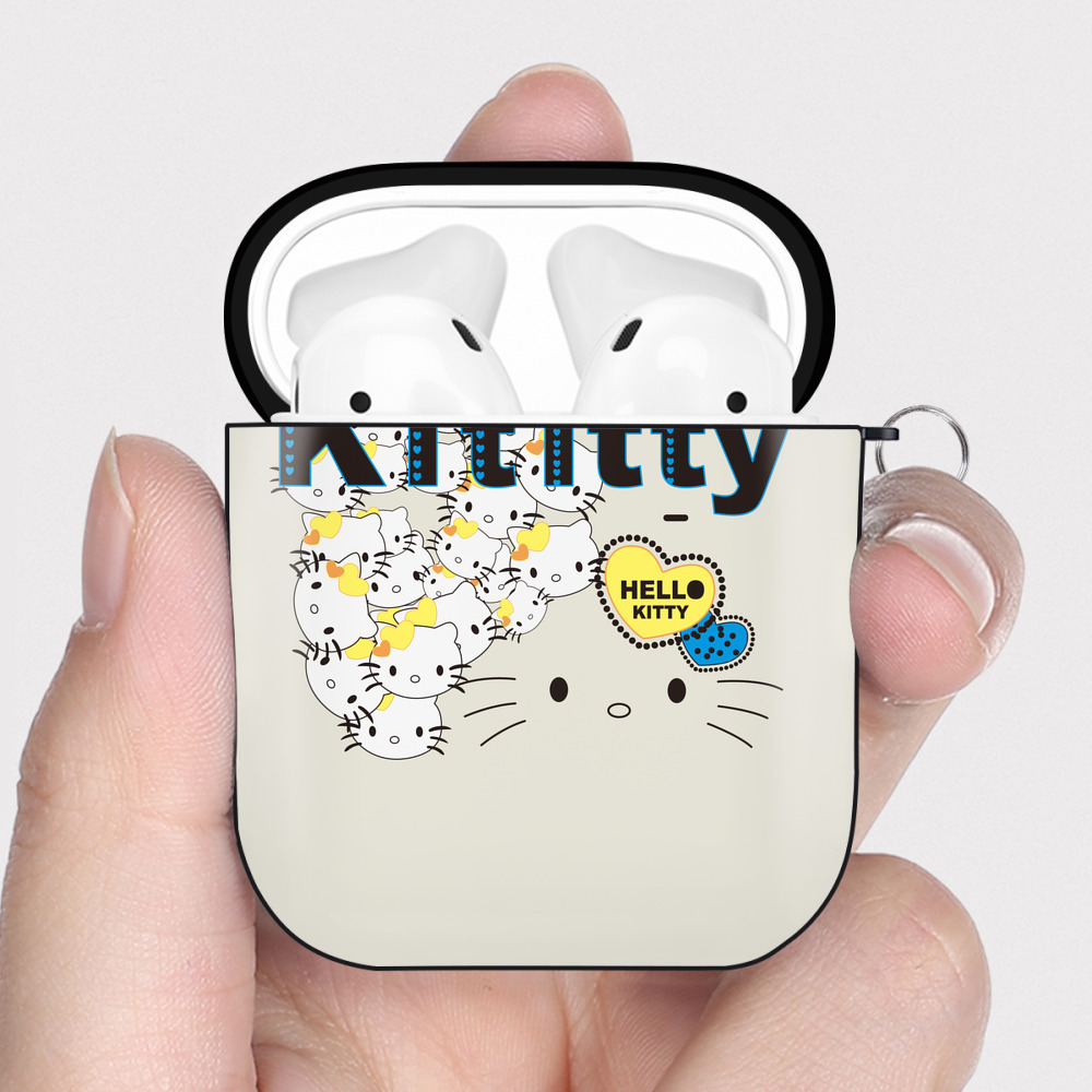 （画像用） Hello Kitty ハローキティ AirPods 第2世代保護ケース ハードシェル ブラック 耐衝撃・防指紋・カラビナ付き
