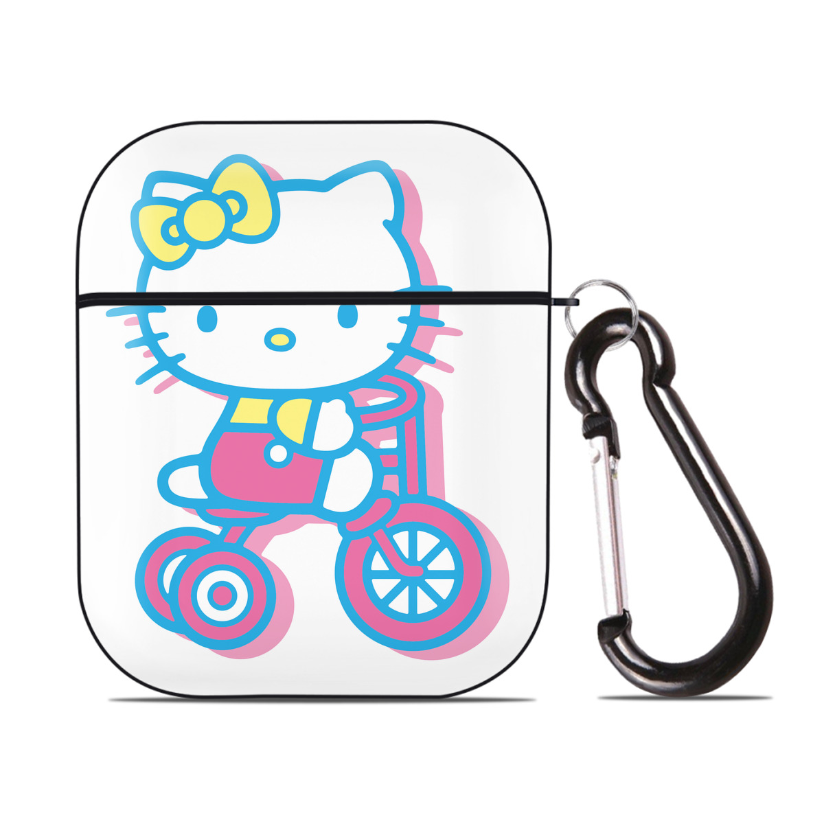 （画像用） Hello Kitty ハローキティ AirPods 第2世代保護ケース ハードシェル ブラック 耐衝撃・防指紋・カラビナ付き