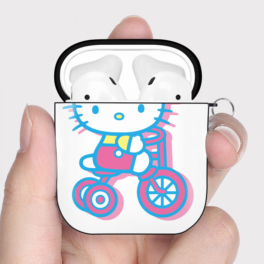 （画像用） Hello Kitty ハローキティ AirPods 第2世代保護ケース ハードシェル ブラック 耐衝撃・防指紋・カラビナ付き