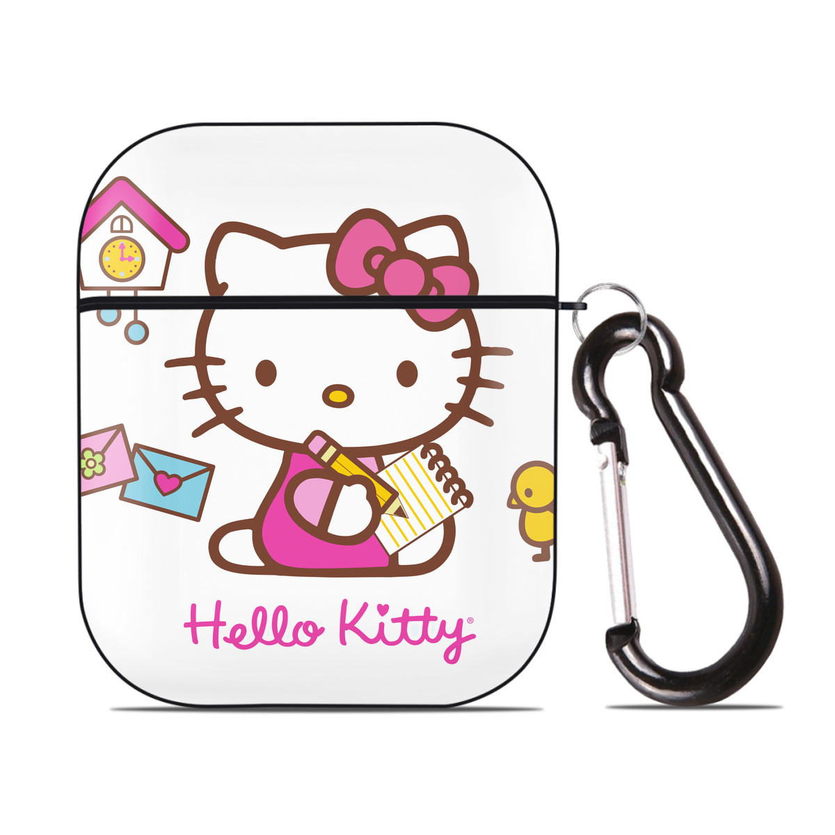 （画像用） Hello Kitty ハローキティ AirPods 第2世代保護ケース ハードシェル ブラック 耐衝撃・防指紋・カラビナ付き