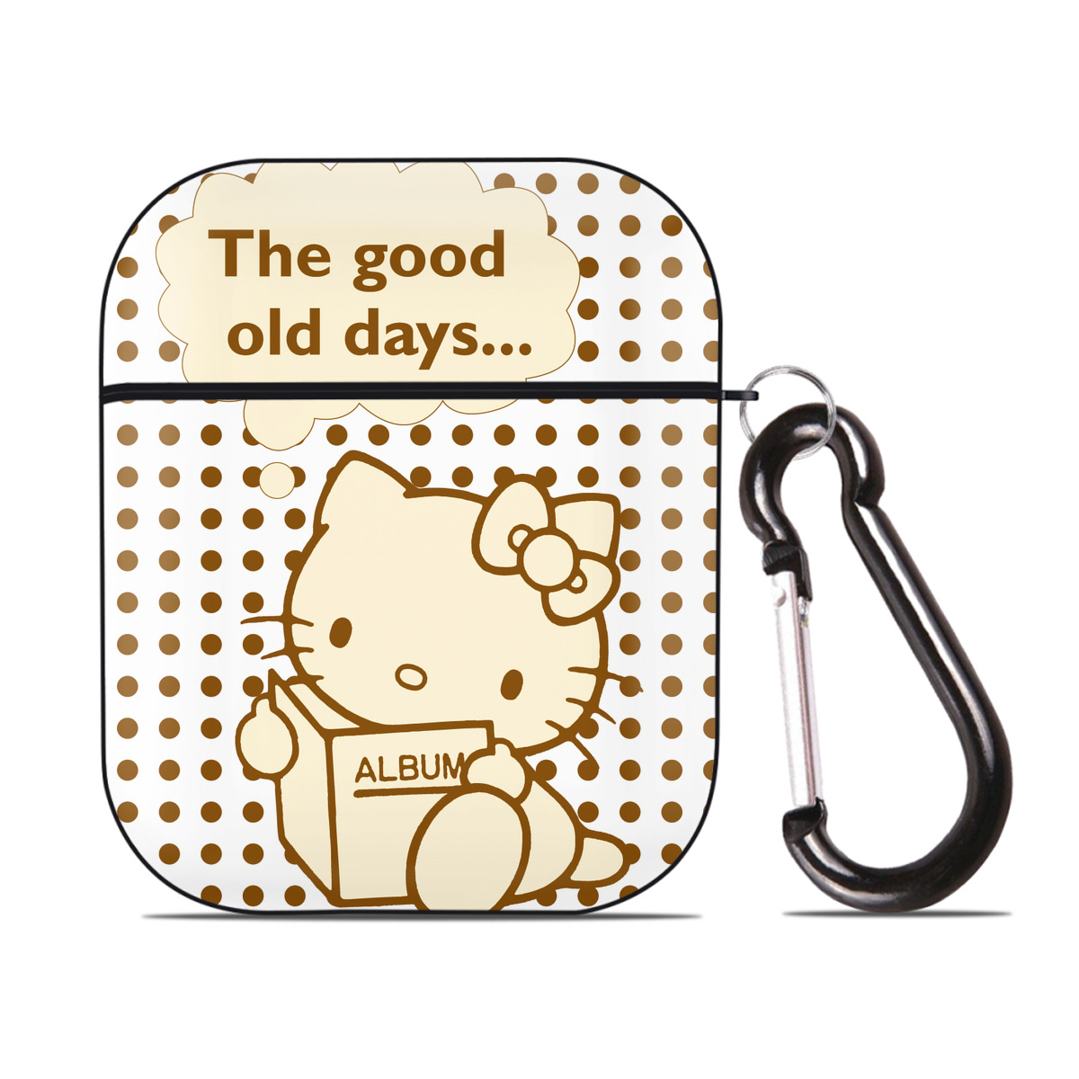 （画像用） Hello Kitty ハローキティ AirPods 第2世代保護ケース ハードシェル ブラック 耐衝撃・防指紋・カラビナ付き