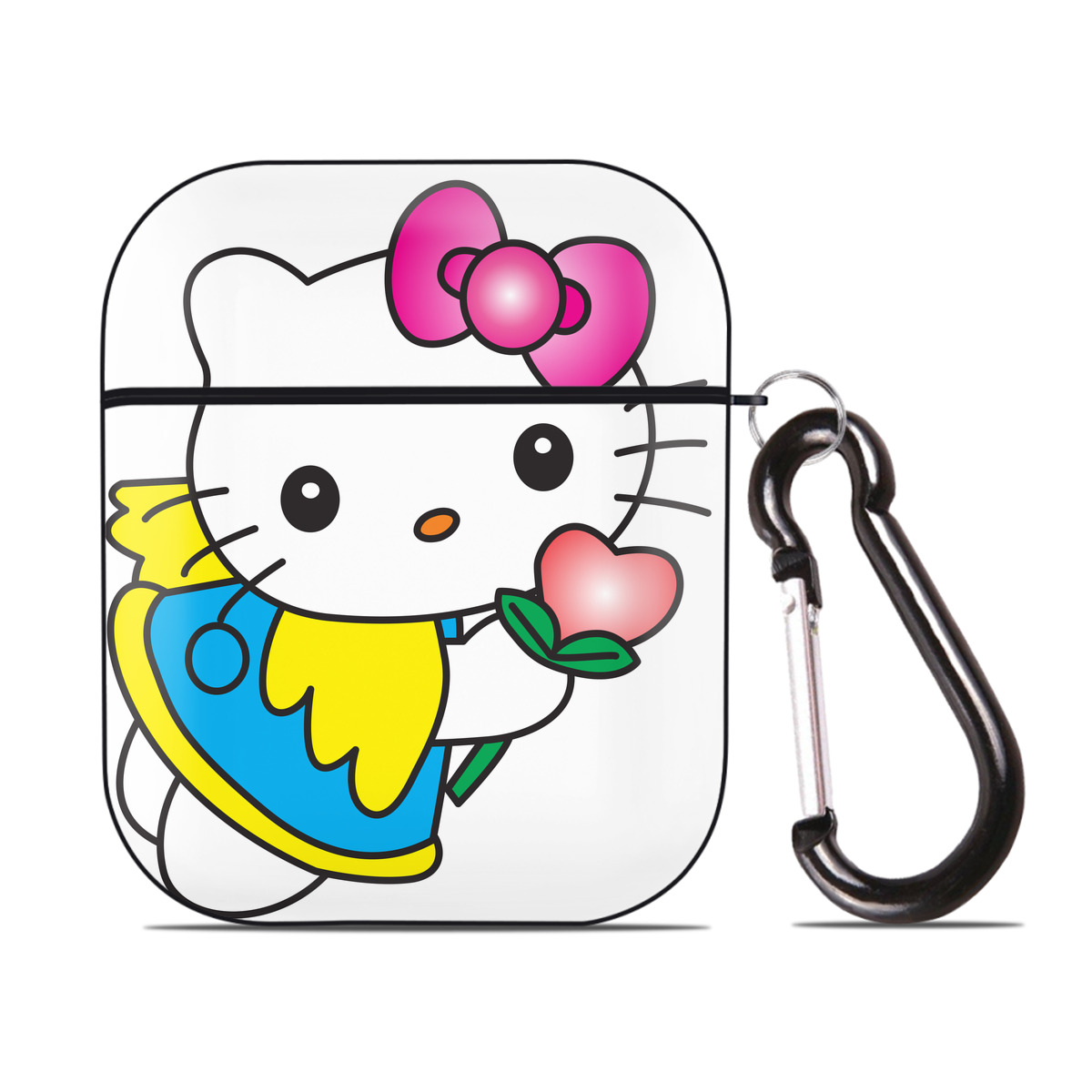 （画像用） Hello Kitty ハローキティ AirPods 第2世代保護ケース ハードシェル ブラック 耐衝撃・防指紋・カラビナ付き
