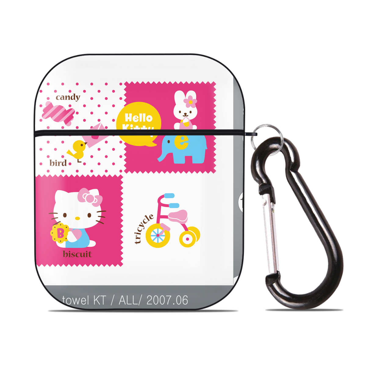 （画像用） Hello Kitty ハローキティ AirPods 第2世代保護ケース ハードシェル ブラック 耐衝撃・防指紋・カラビナ付き