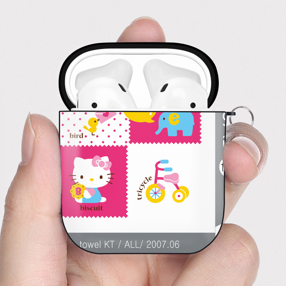 （画像用） Hello Kitty ハローキティ AirPods 第2世代保護ケース ハードシェル ブラック 耐衝撃・防指紋・カラビナ付き
