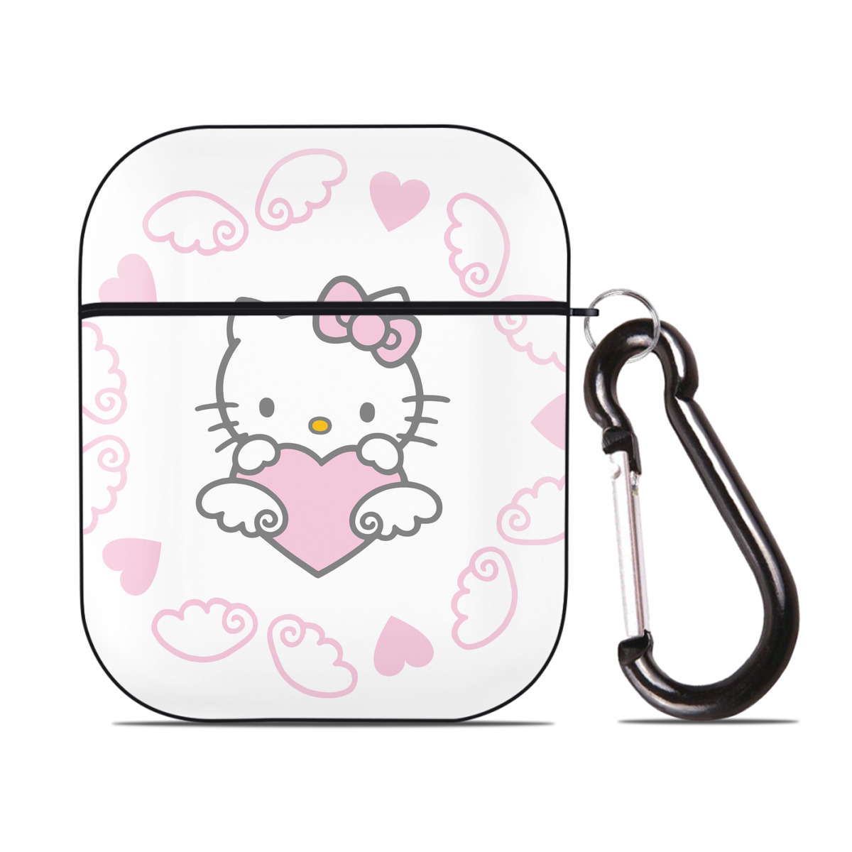 （画像用） Hello Kitty ハローキティ AirPods 第2世代保護ケース ハードシェル ブラック 耐衝撃・防指紋・カラビナ付き
