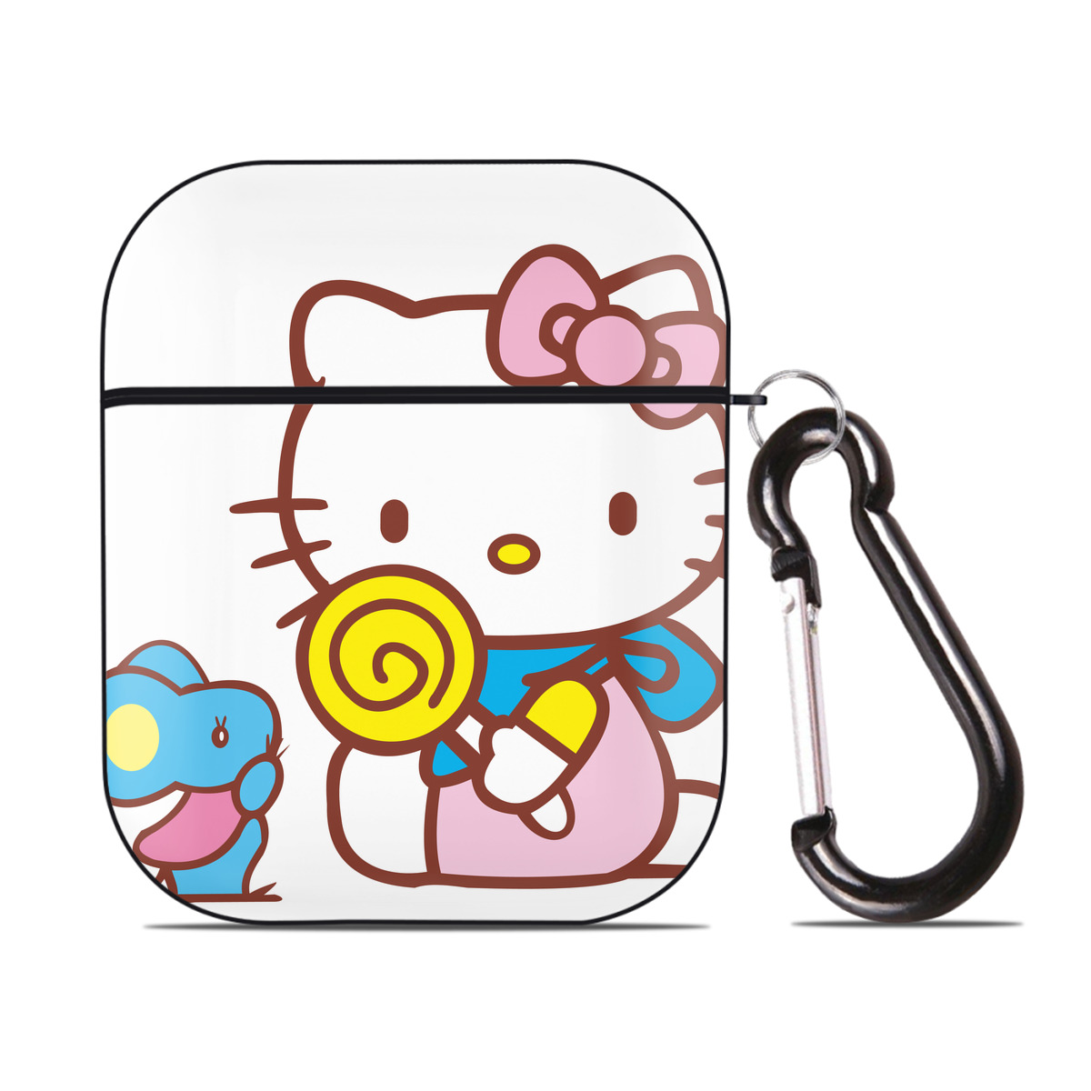 （画像用） Hello Kitty ハローキティ AirPods 第2世代保護ケース ハードシェル ブラック 耐衝撃・防指紋・カラビナ付き
