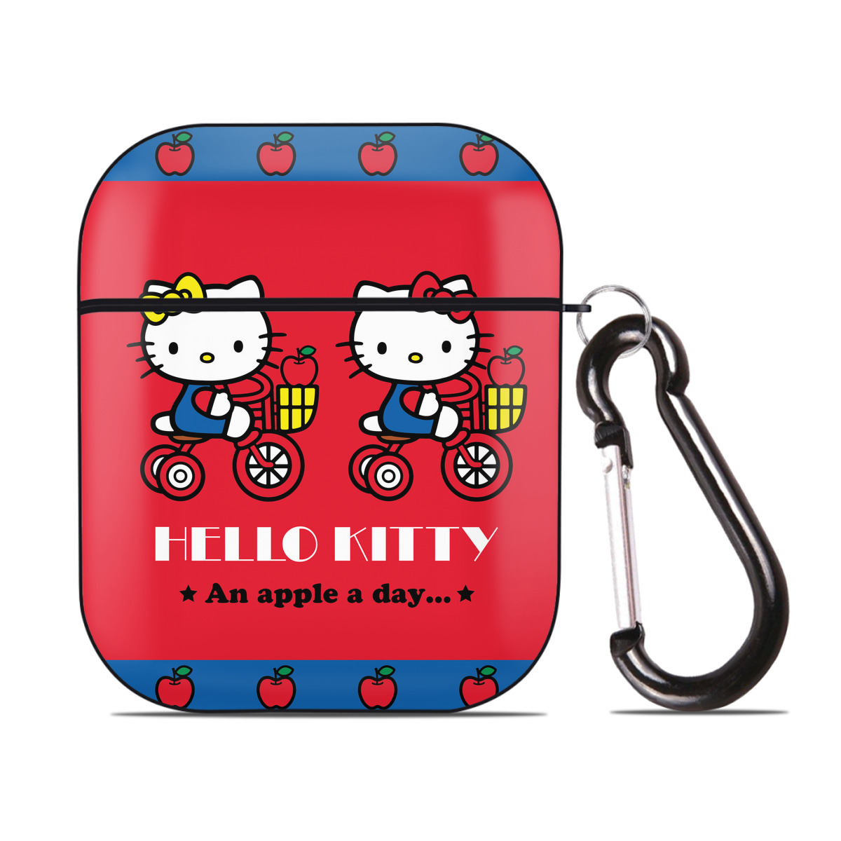 （画像用） Hello Kitty ハローキティ AirPods 第2世代保護ケース ハードシェル ブラック 耐衝撃・防指紋・カラビナ付き