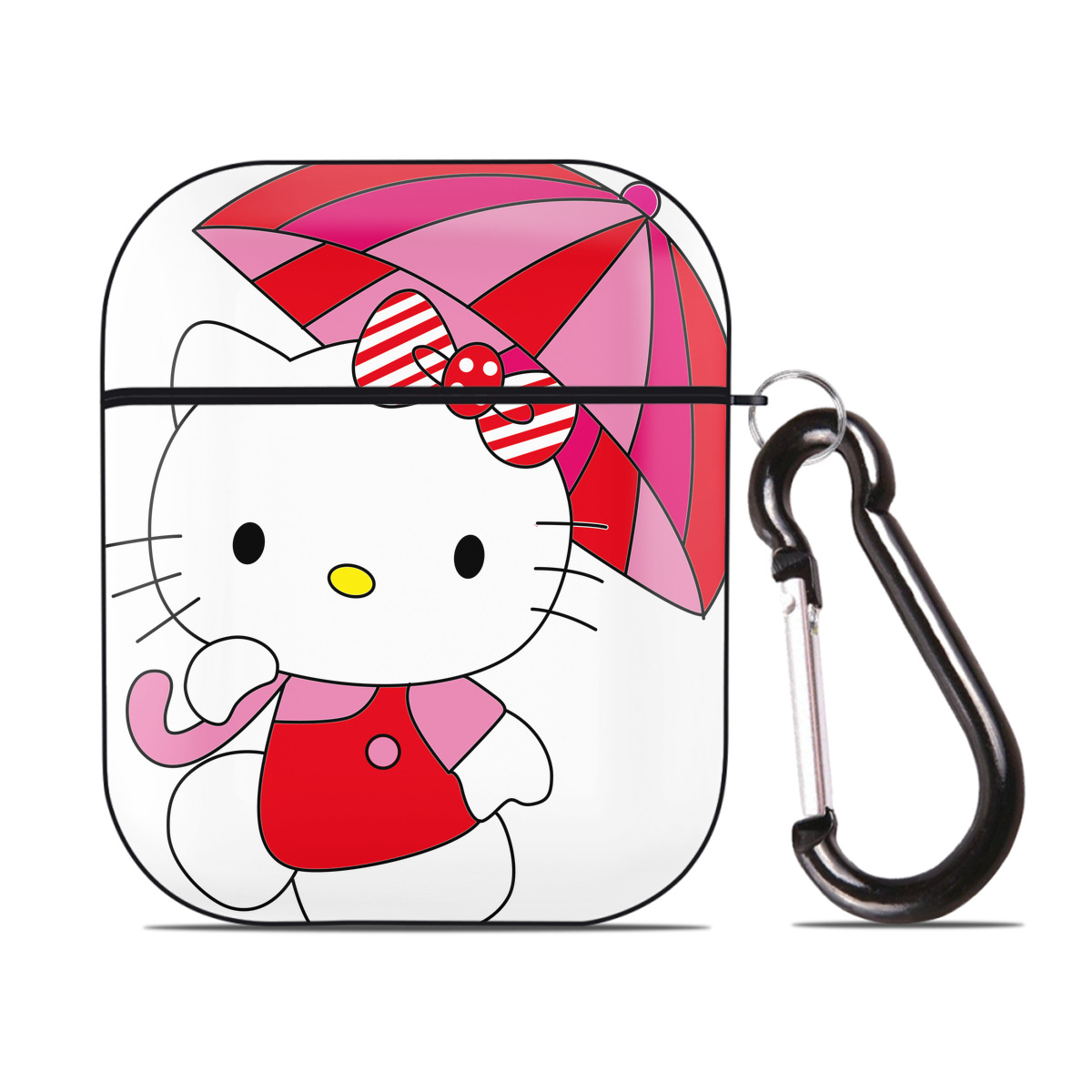 （画像用） Hello Kitty ハローキティ AirPods 第2世代保護ケース ハードシェル ブラック 耐衝撃・防指紋・カラビナ付き