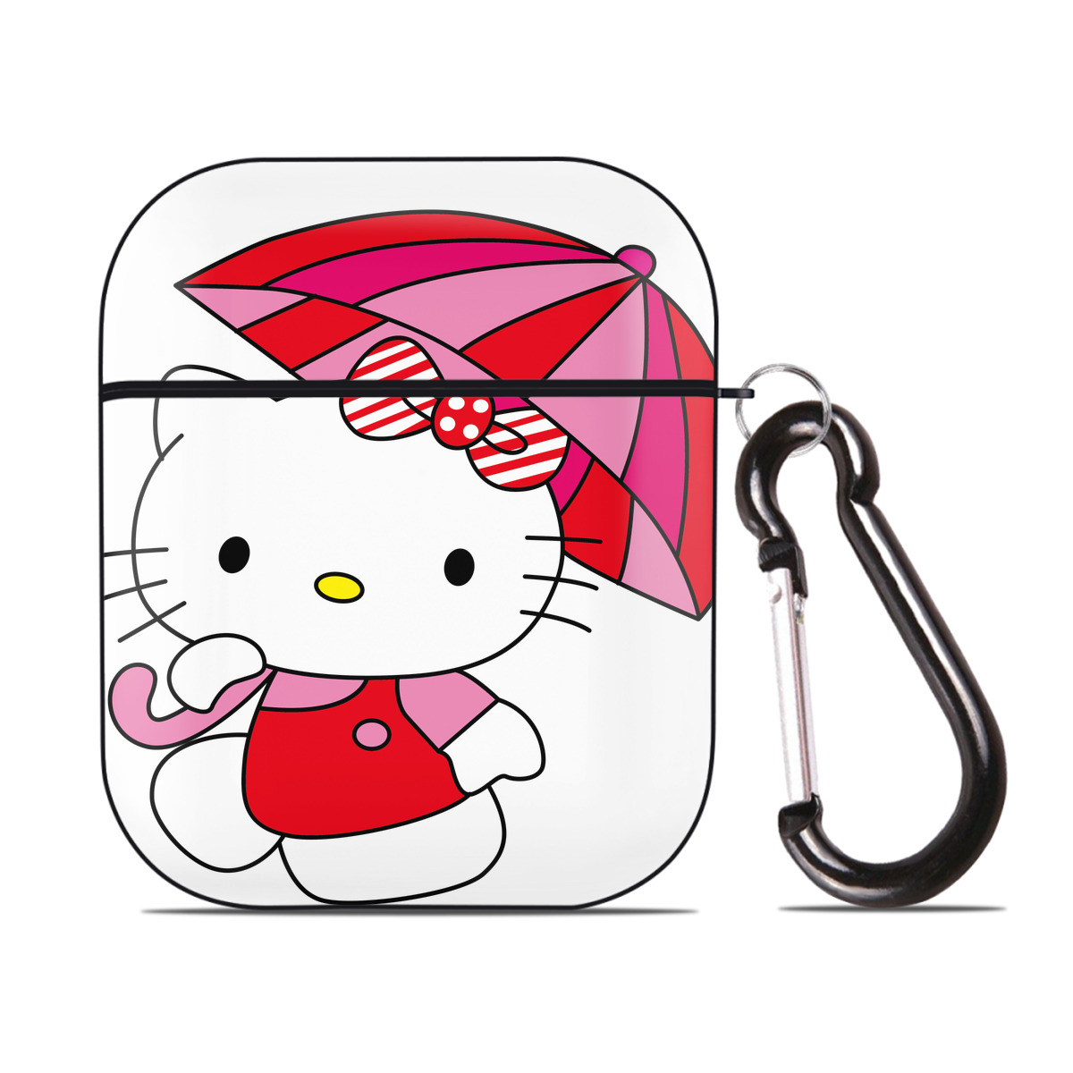 （画像用） Hello Kitty ハローキティ AirPods 第2世代保護ケース ハードシェル ブラック 耐衝撃・防指紋・カラビナ付き