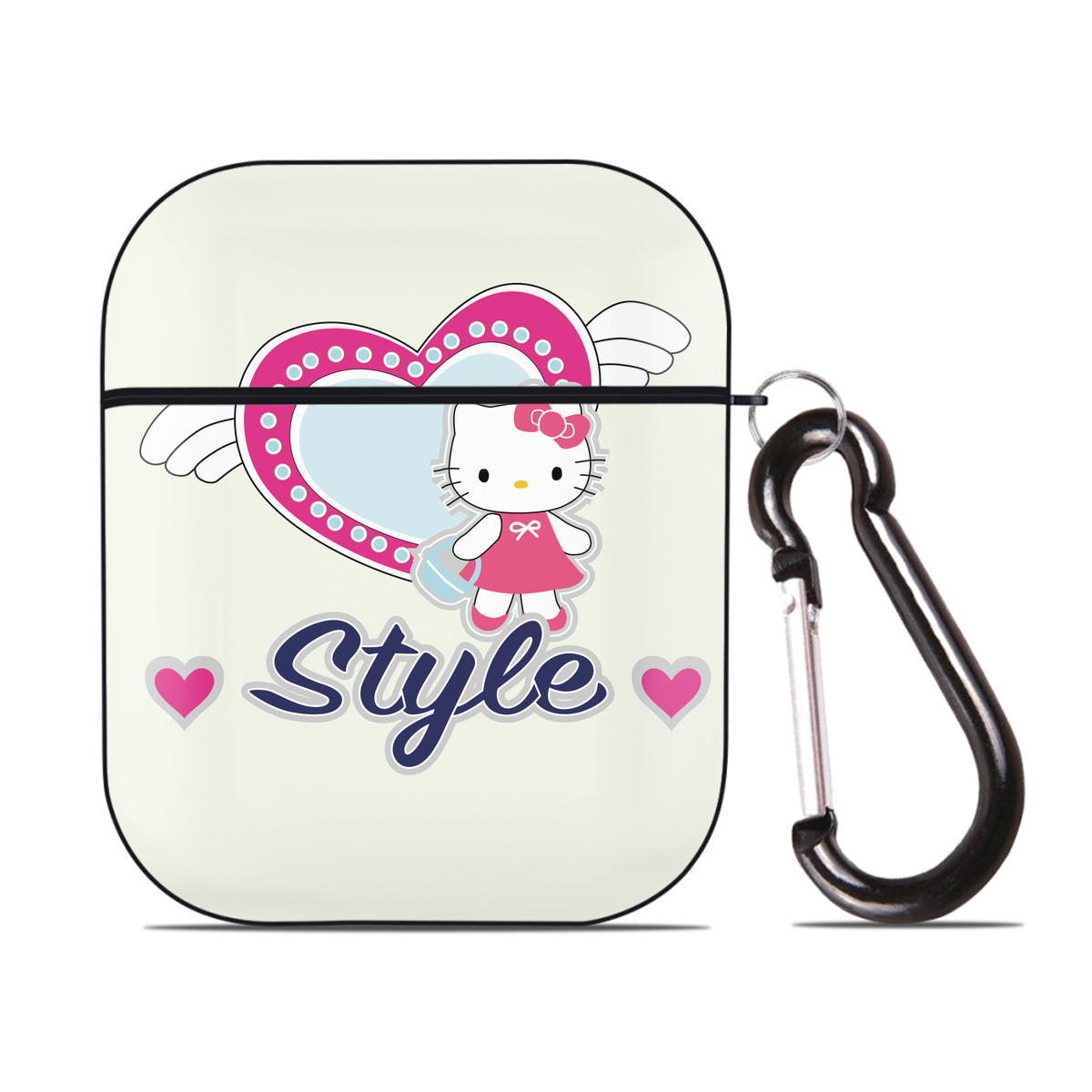 （画像用） Hello Kitty ハローキティ AirPods 第2世代保護ケース ハードシェル ブラック 耐衝撃・防指紋・カラビナ付き