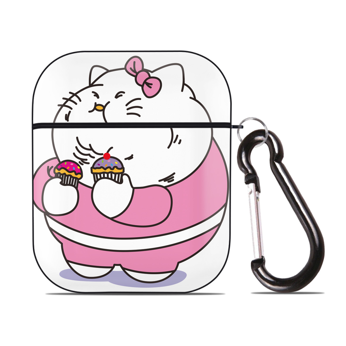 （画像用） Hello Kitty ハローキティ AirPods 第2世代保護ケース ハードシェル ブラック 耐衝撃・防指紋・カラビナ付き