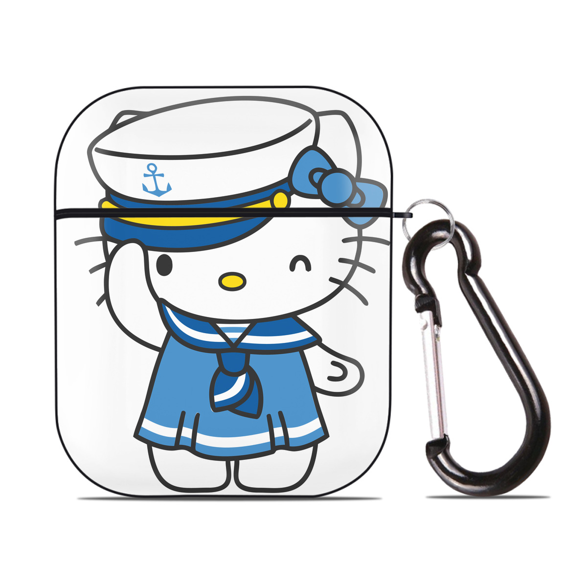 （画像用） Hello Kitty ハローキティ AirPods 第2世代保護ケース ハードシェル ブラック 耐衝撃・防指紋・カラビナ付き