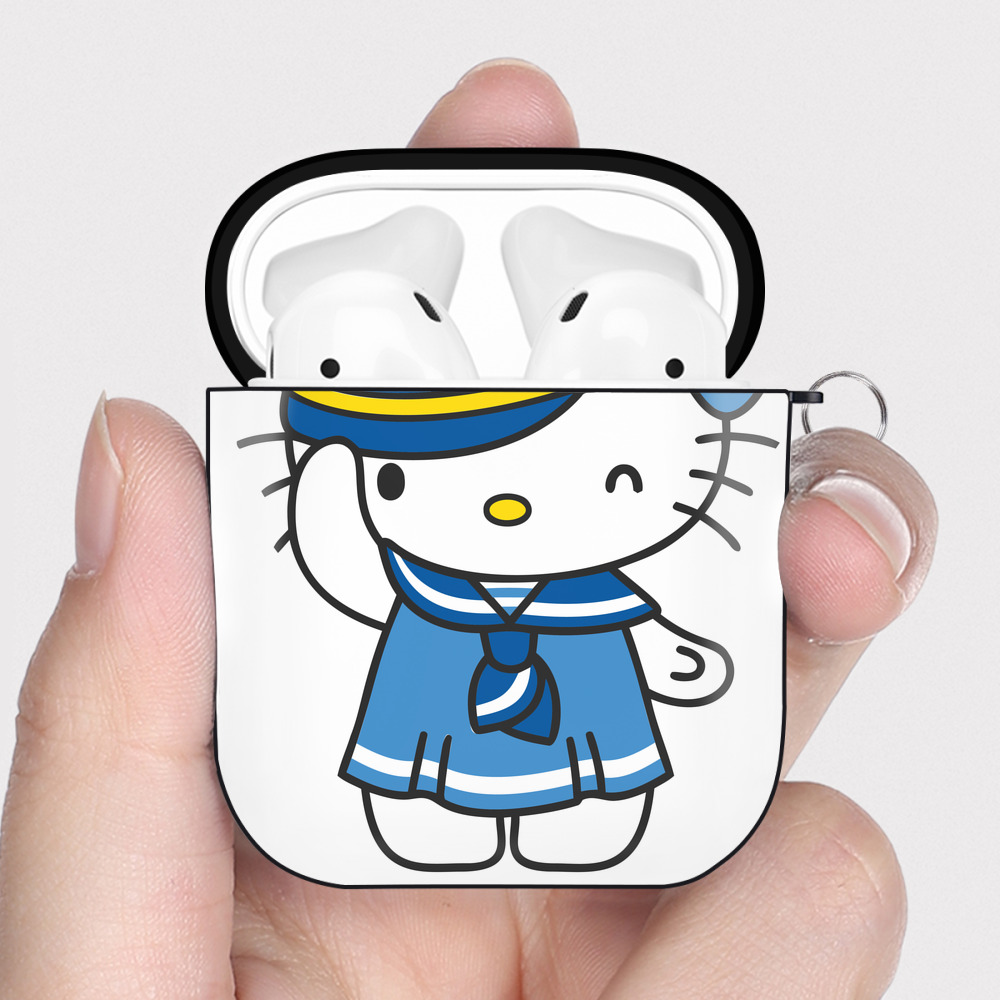 （画像用） Hello Kitty ハローキティ AirPods 第2世代保護ケース ハードシェル ブラック 耐衝撃・防指紋・カラビナ付き