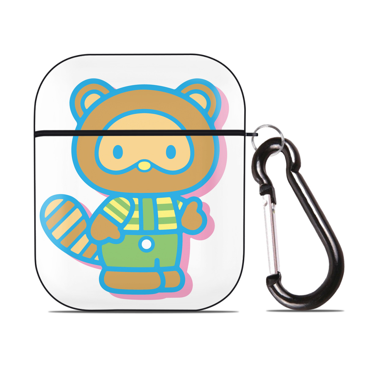 （画像用） Hello Kitty ハローキティ AirPods 第2世代保護ケース ハードシェル ブラック 耐衝撃・防指紋・カラビナ付き