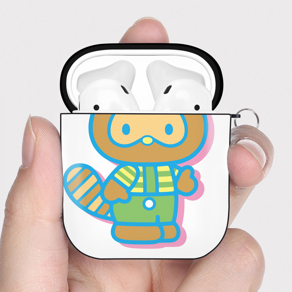 （画像用） Hello Kitty ハローキティ AirPods 第2世代保護ケース ハードシェル ブラック 耐衝撃・防指紋・カラビナ付き