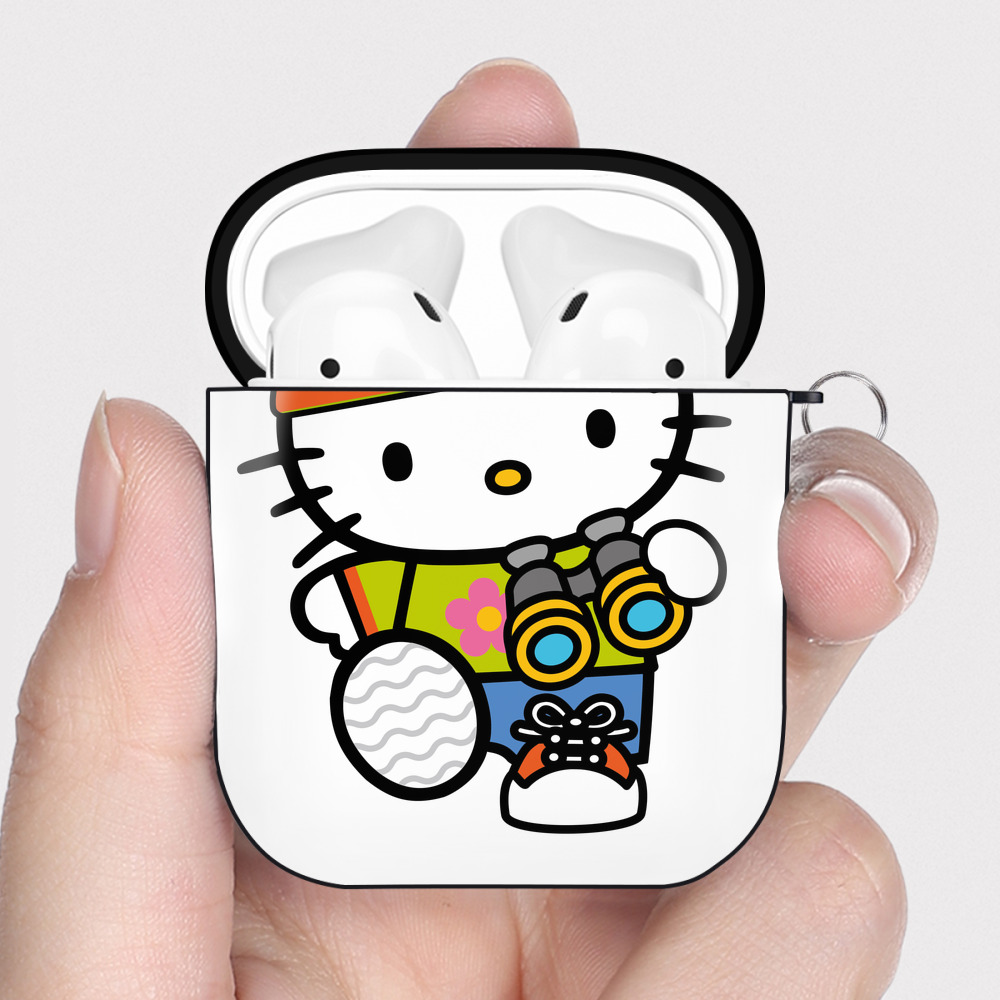 （画像用） Hello Kitty ハローキティ AirPods 第2世代保護ケース ハードシェル ブラック 耐衝撃・防指紋・カラビナ付き