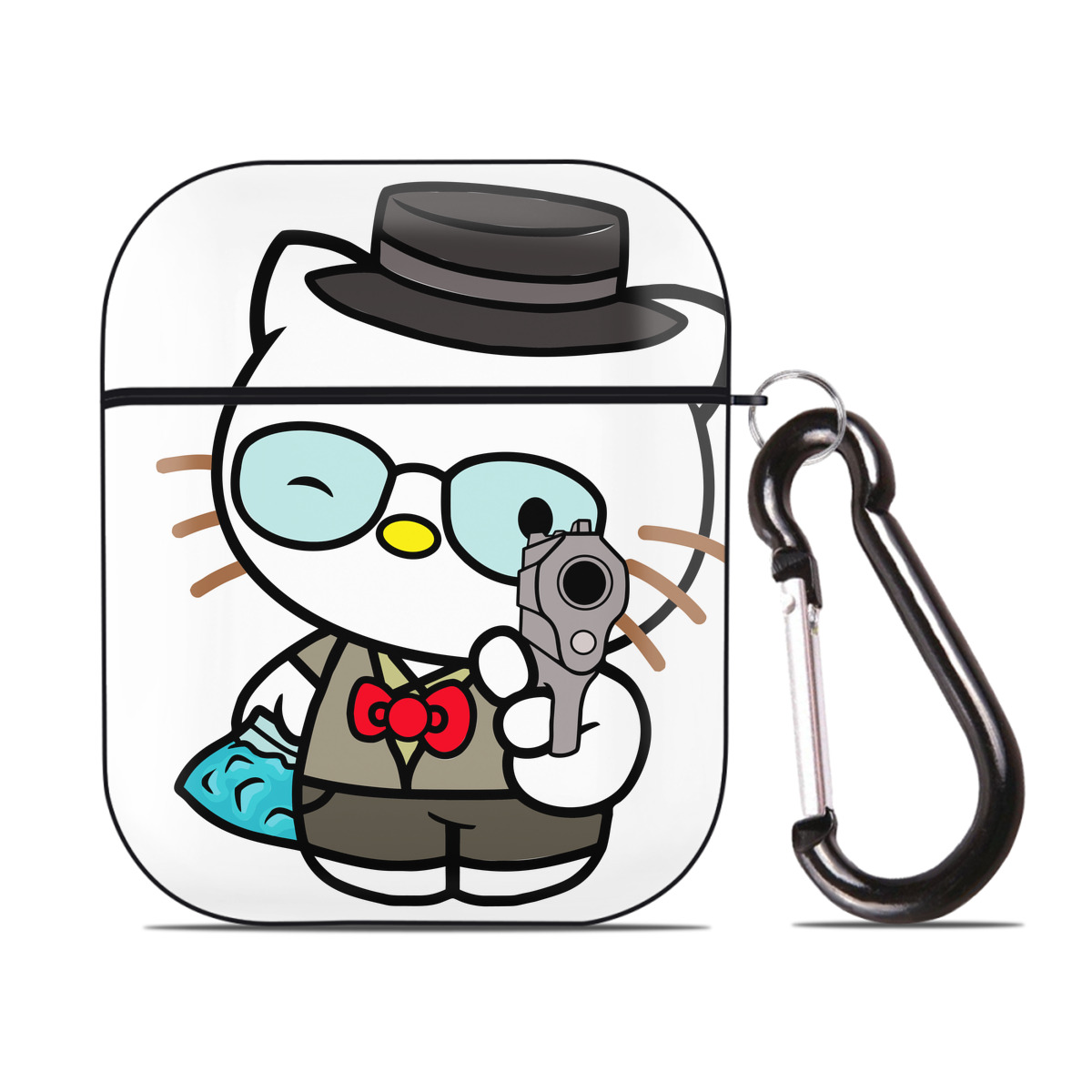 （画像用） Hello Kitty ハローキティ AirPods 第2世代保護ケース ハードシェル ブラック 耐衝撃・防指紋・カラビナ付き