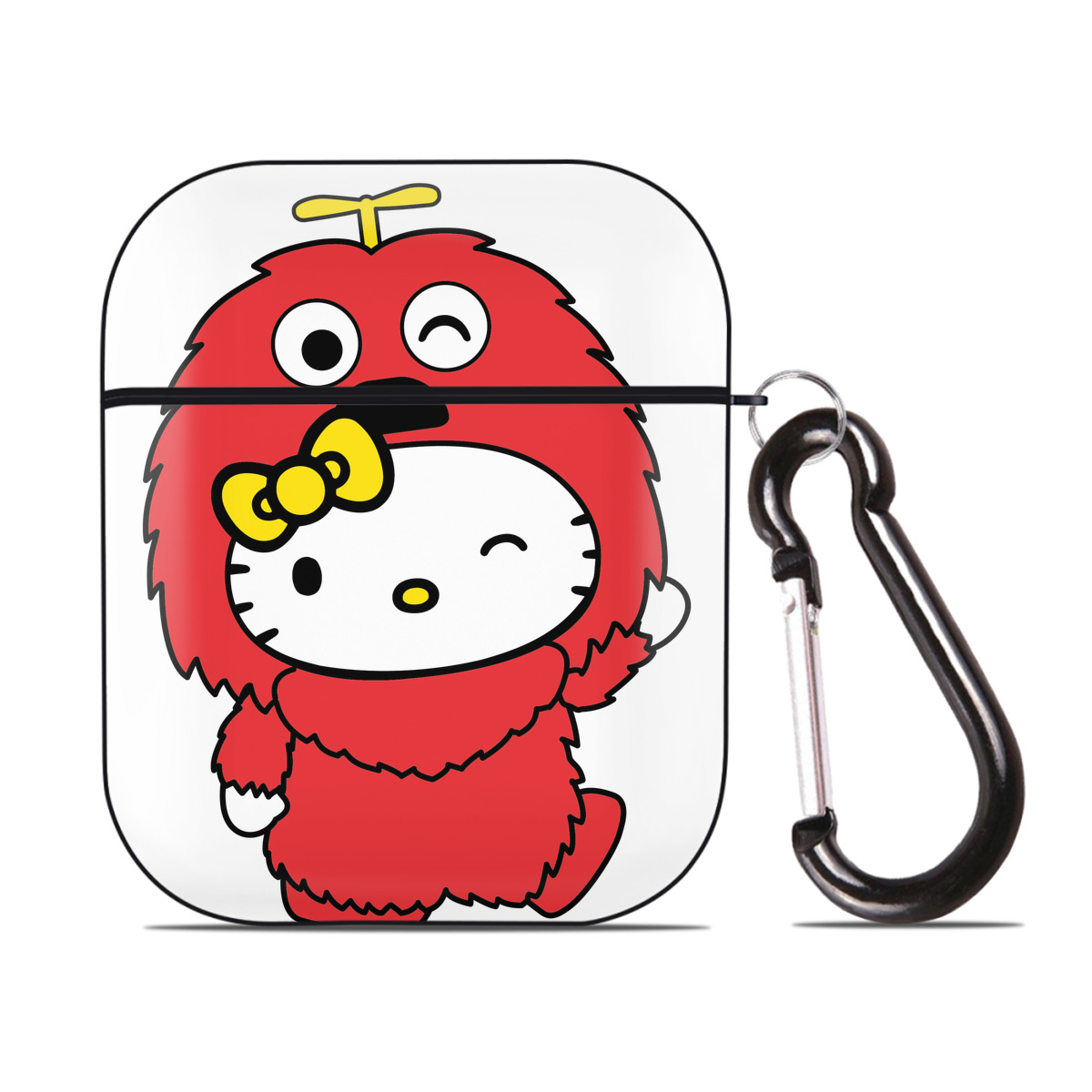 （画像用） Hello Kitty ハローキティ AirPods 第2世代保護ケース ハードシェル ブラック 耐衝撃・防指紋・カラビナ付き