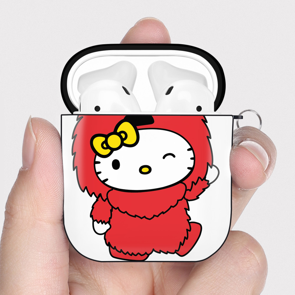 （画像用） Hello Kitty ハローキティ AirPods 第2世代保護ケース ハードシェル ブラック 耐衝撃・防指紋・カラビナ付き
