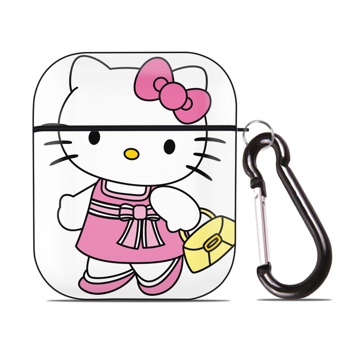 （画像用） Hello Kitty ハローキティ AirPods 第2世代保護ケース ハードシェル ブラック 耐衝撃・防指紋・カラビナ付き