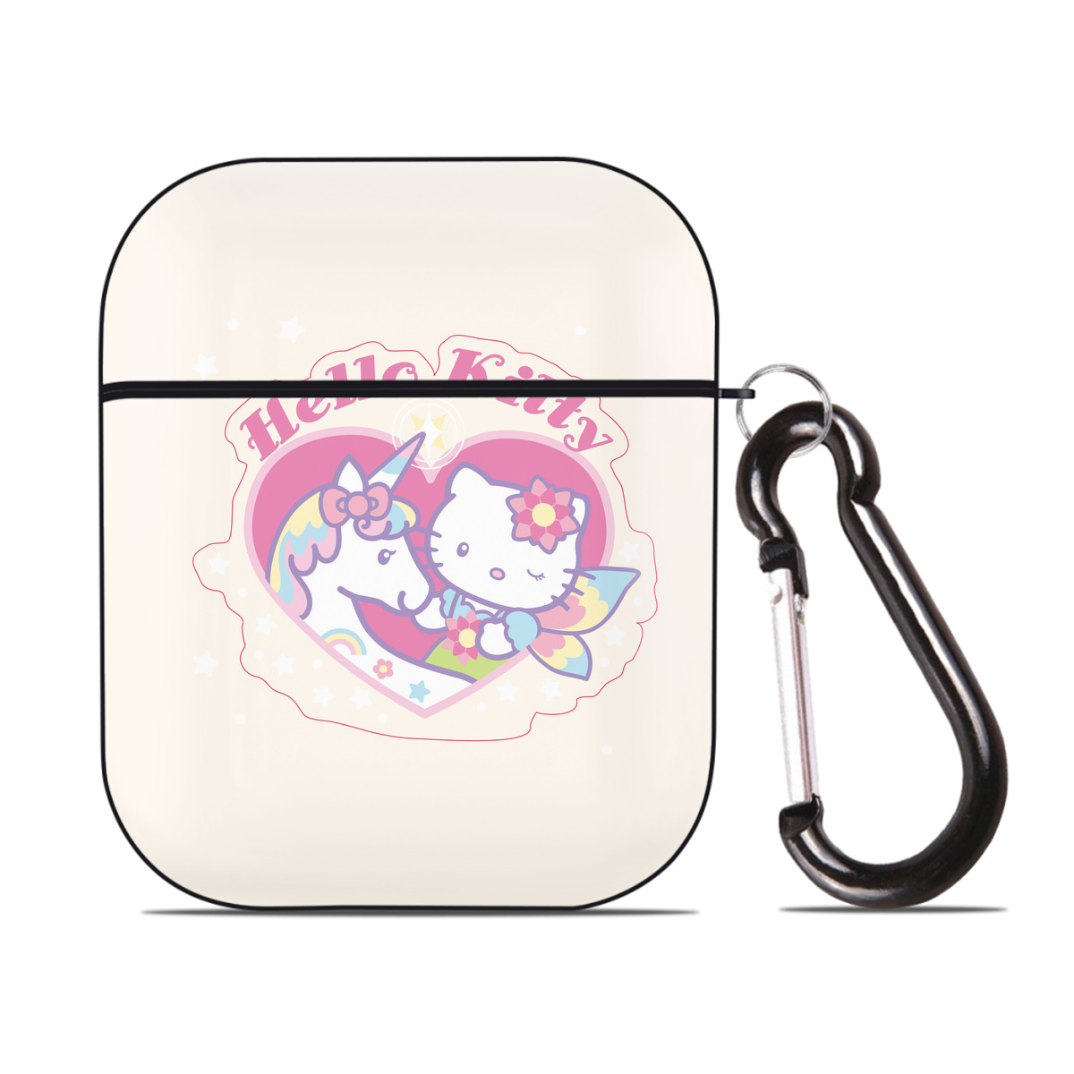 （画像用） Hello Kitty ハローキティ AirPods 第2世代保護ケース ハードシェル ブラック 耐衝撃・防指紋・カラビナ付き