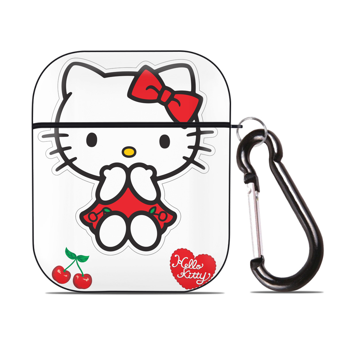 （画像用） Hello Kitty ハローキティ AirPods 第2世代保護ケース ハードシェル ブラック 耐衝撃・防指紋・カラビナ付き