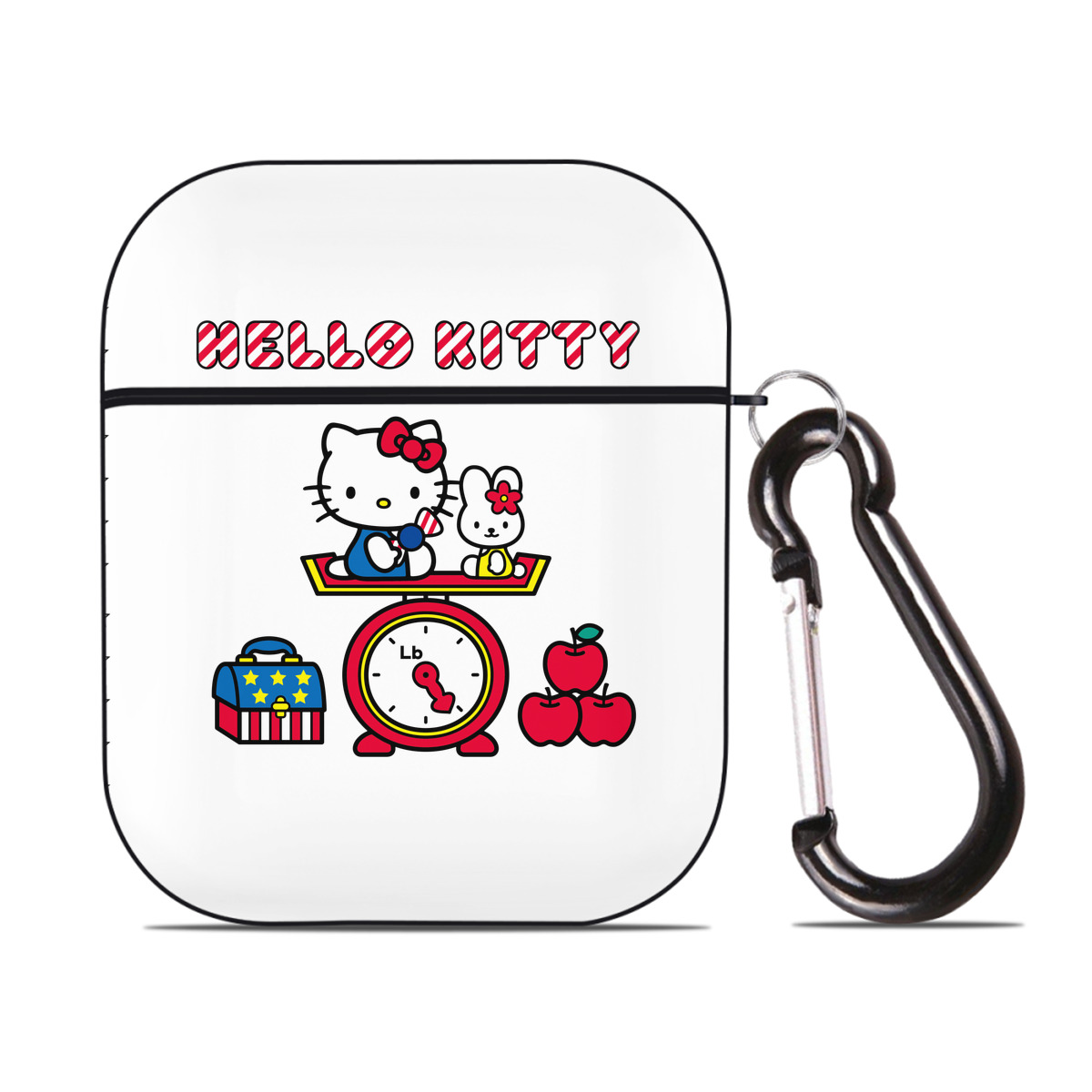 （画像用） Hello Kitty ハローキティ AirPods 第2世代保護ケース ハードシェル ブラック 耐衝撃・防指紋・カラビナ付き