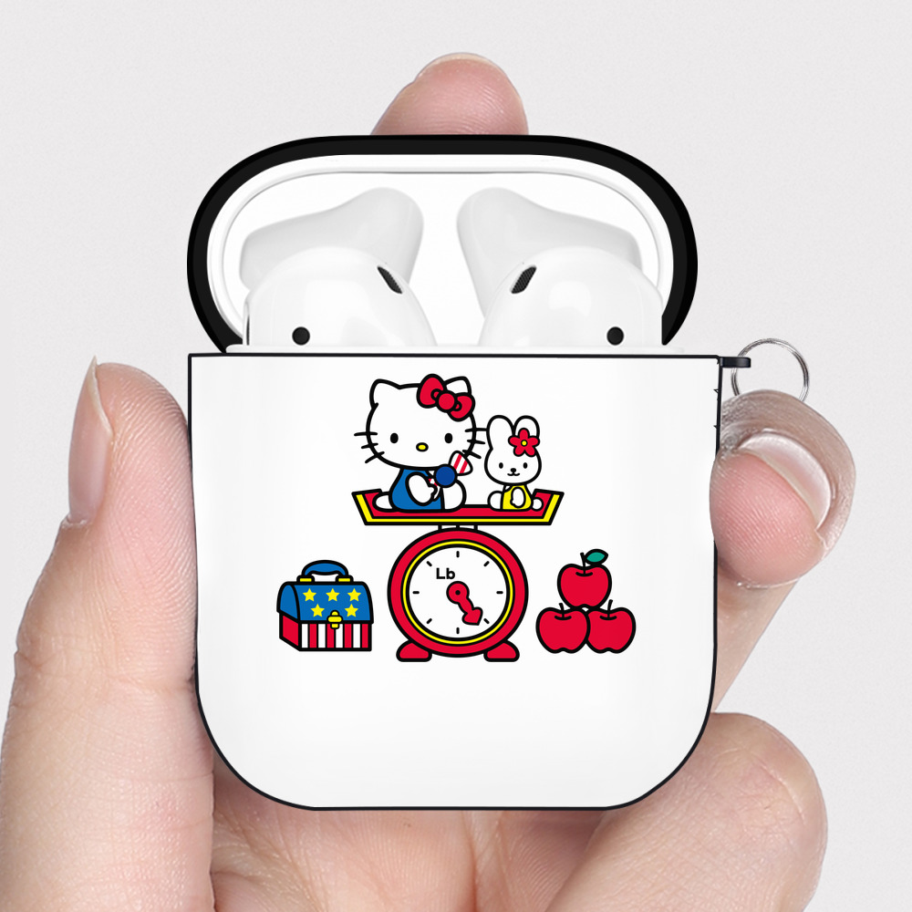 （画像用） Hello Kitty ハローキティ AirPods 第2世代保護ケース ハードシェル ブラック 耐衝撃・防指紋・カラビナ付き