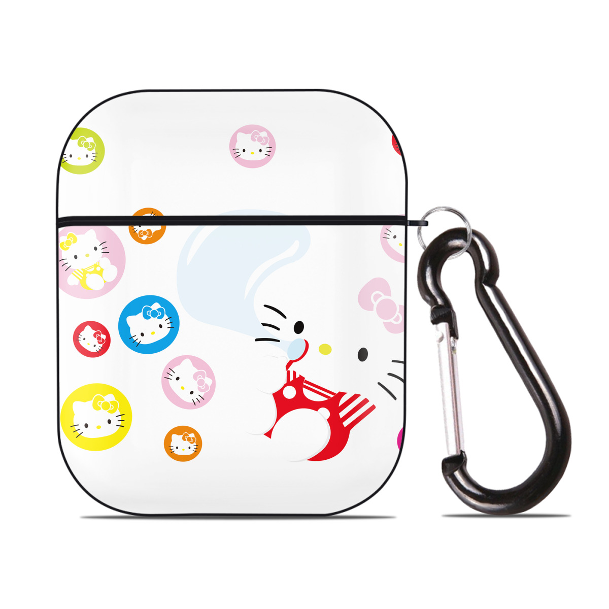 （画像用） Hello Kitty ハローキティ AirPods 第2世代保護ケース ハードシェル ブラック 耐衝撃・防指紋・カラビナ付き