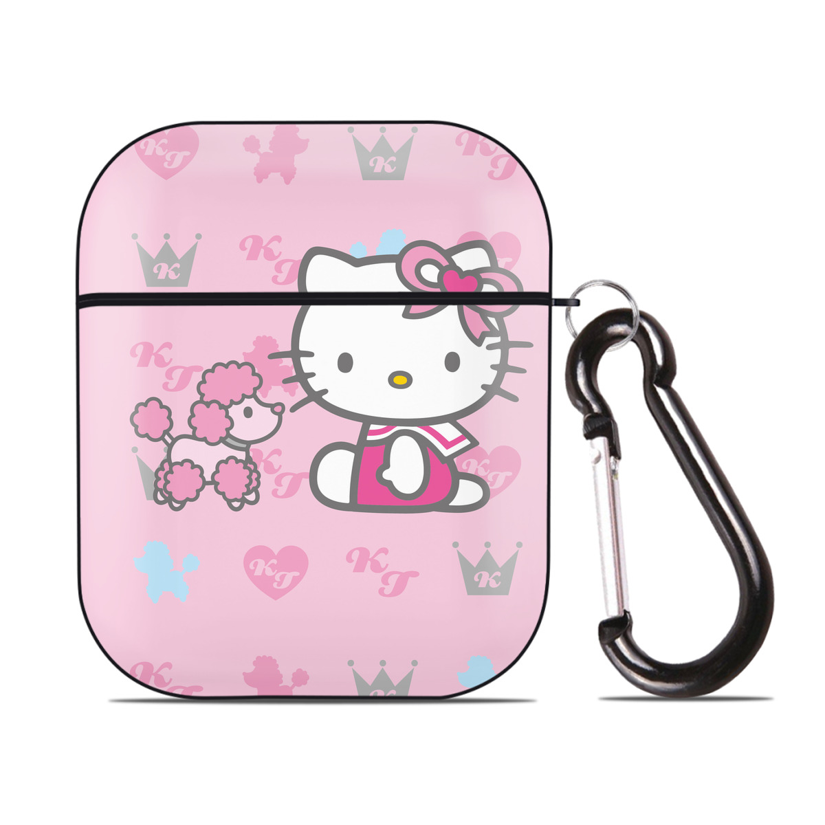 （画像用） Hello Kitty ハローキティ AirPods 第2世代保護ケース ハードシェル ブラック 耐衝撃・防指紋・カラビナ付き