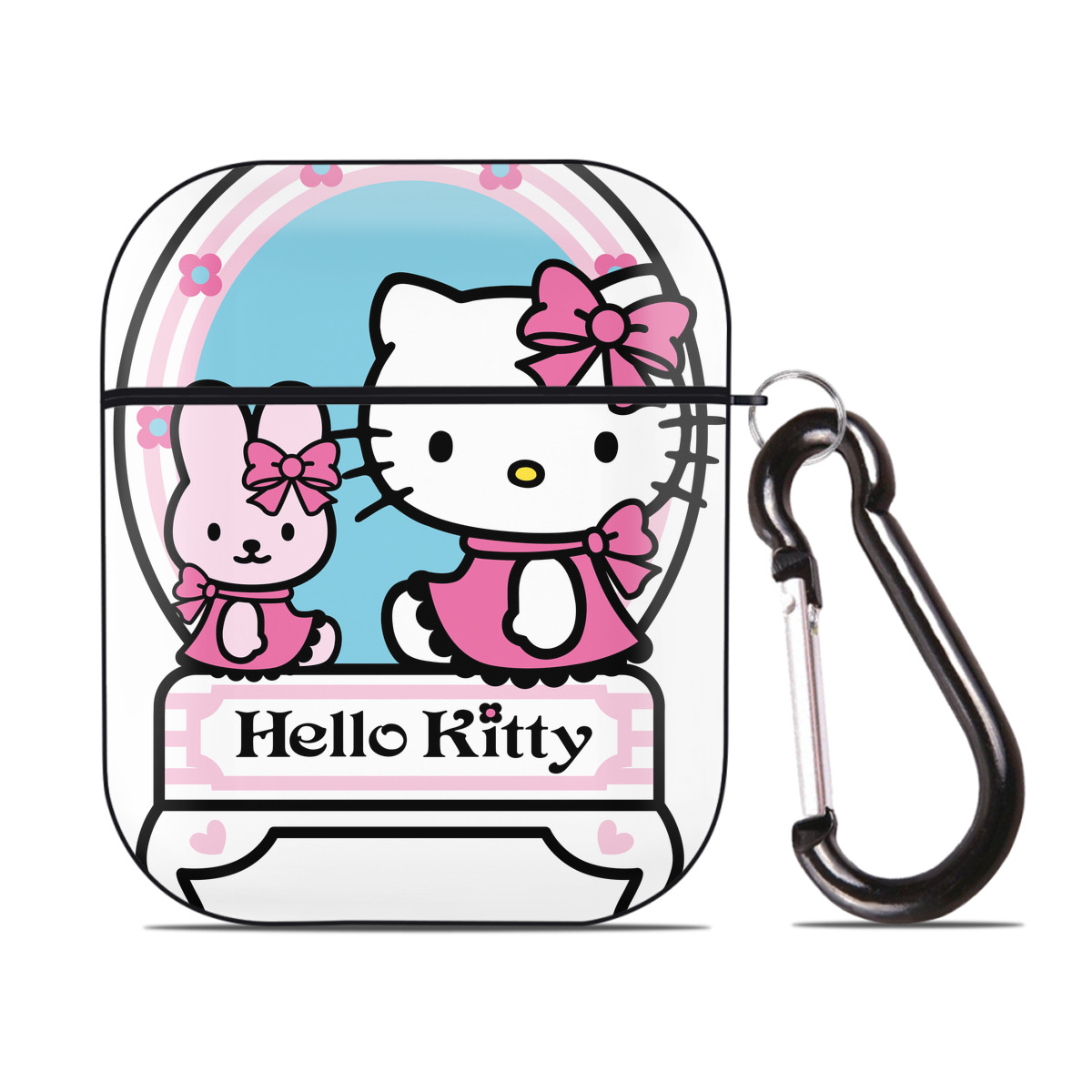 （画像用） Hello Kitty ハローキティ AirPods 第2世代保護ケース ハードシェル ブラック 耐衝撃・防指紋・カラビナ付き