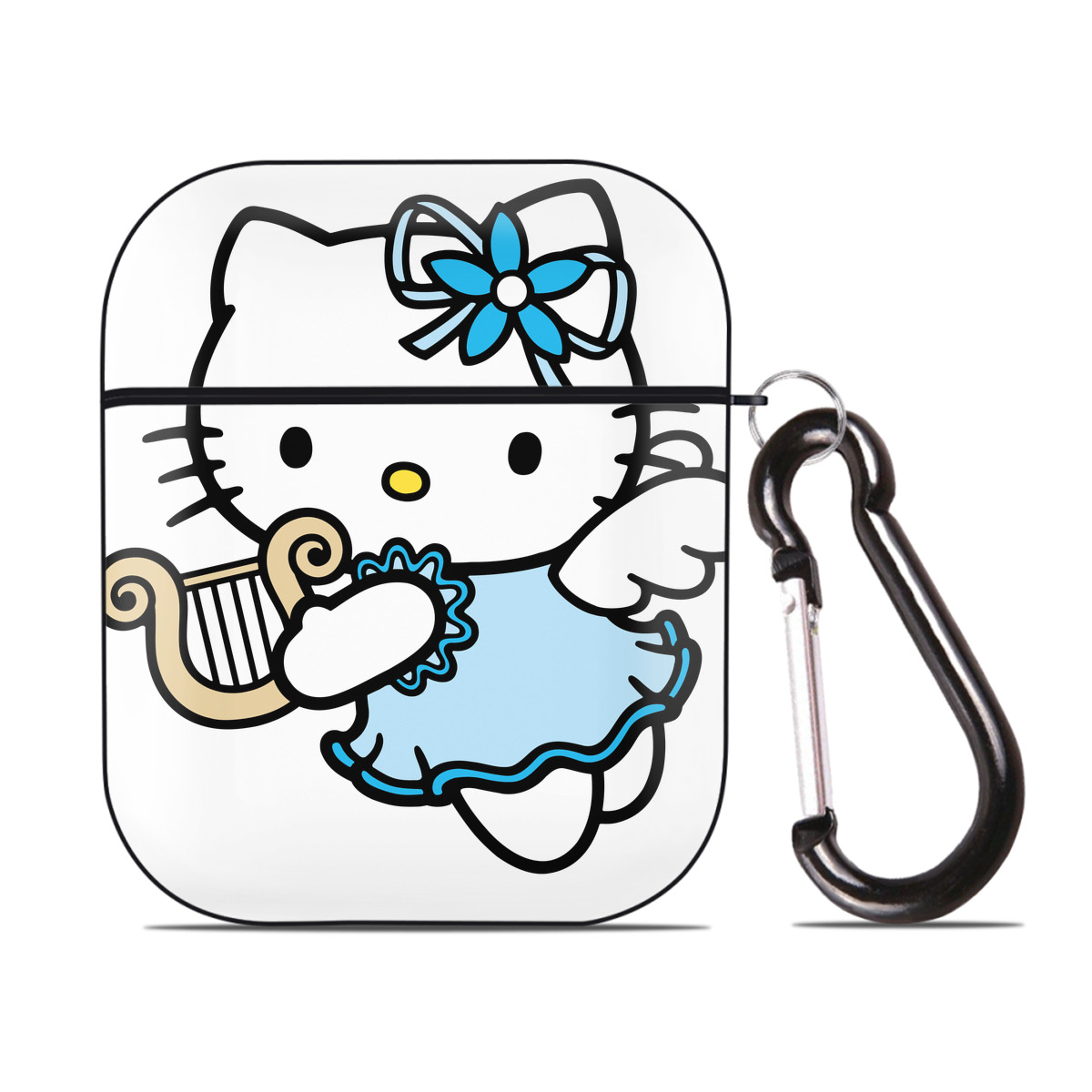 （画像用） Hello Kitty ハローキティ AirPods 第2世代保護ケース ハードシェル ブラック 耐衝撃・防指紋・カラビナ付き