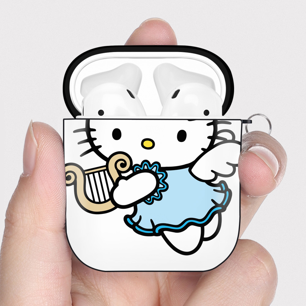 （画像用） Hello Kitty ハローキティ AirPods 第2世代保護ケース ハードシェル ブラック 耐衝撃・防指紋・カラビナ付き